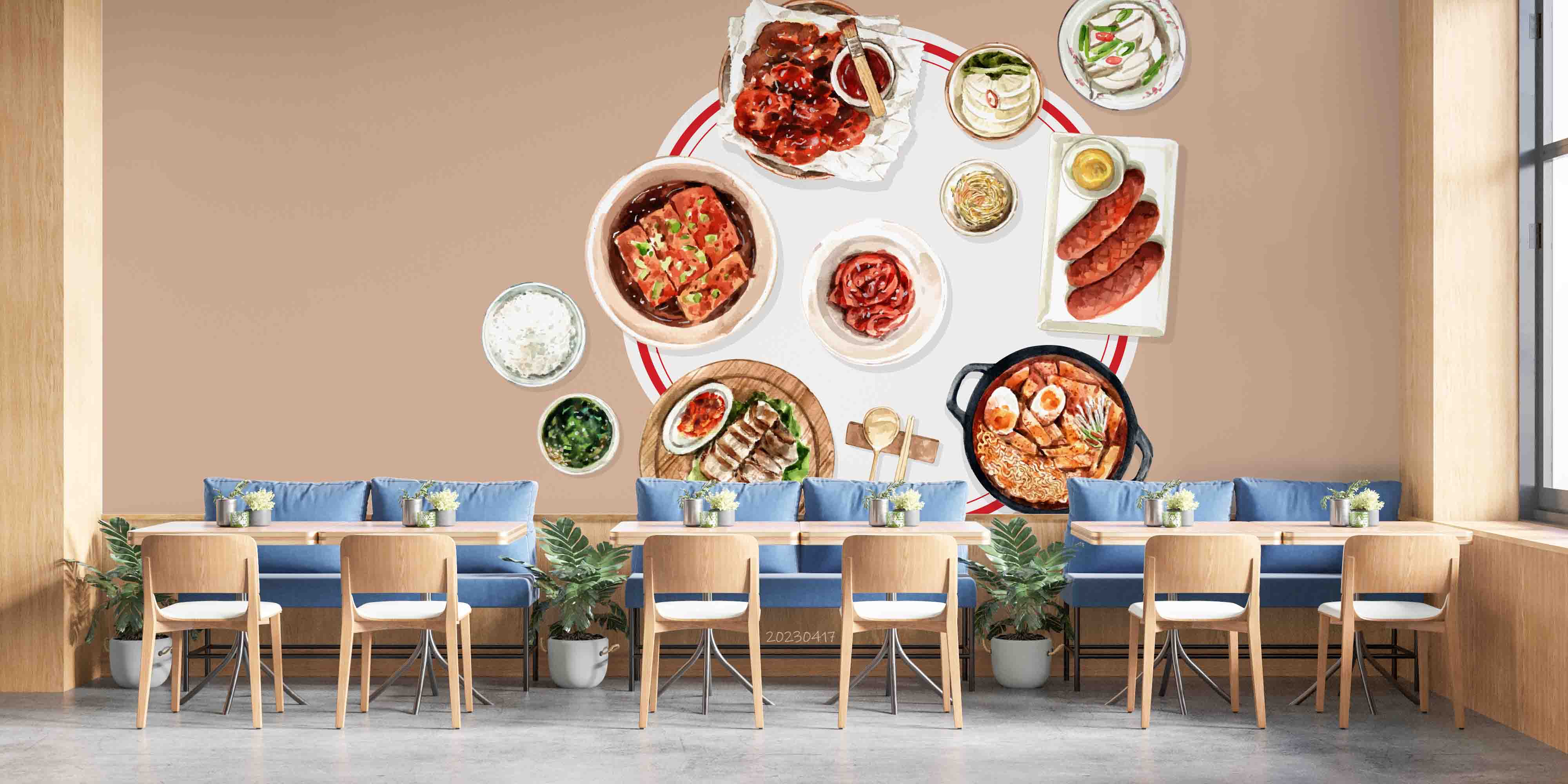 3D Korean Food Design Spicy Chicken Kimchi Watercolor Illustration Wall Mural Wallpaper GD 5487- Jess Art Decoration