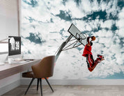 3D Basketball Person Cloud Sky Wall Mural Wallpaper YXL 136
