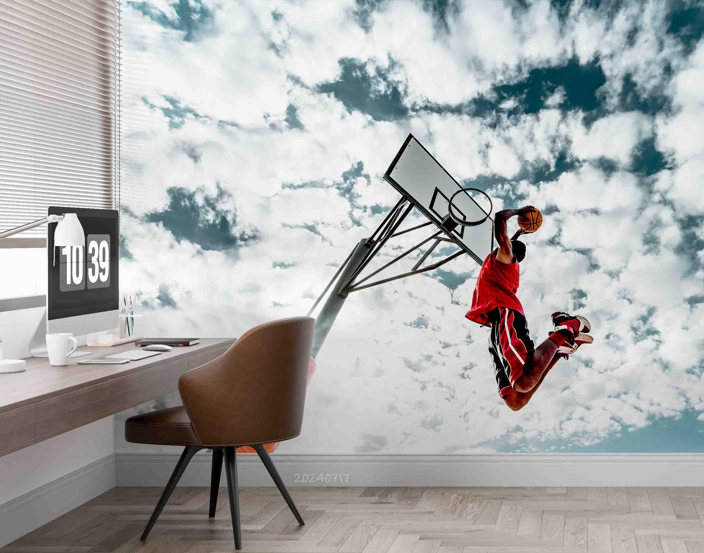 3D Basketball Person Cloud Sky Wall Mural Wallpaper YXL 136