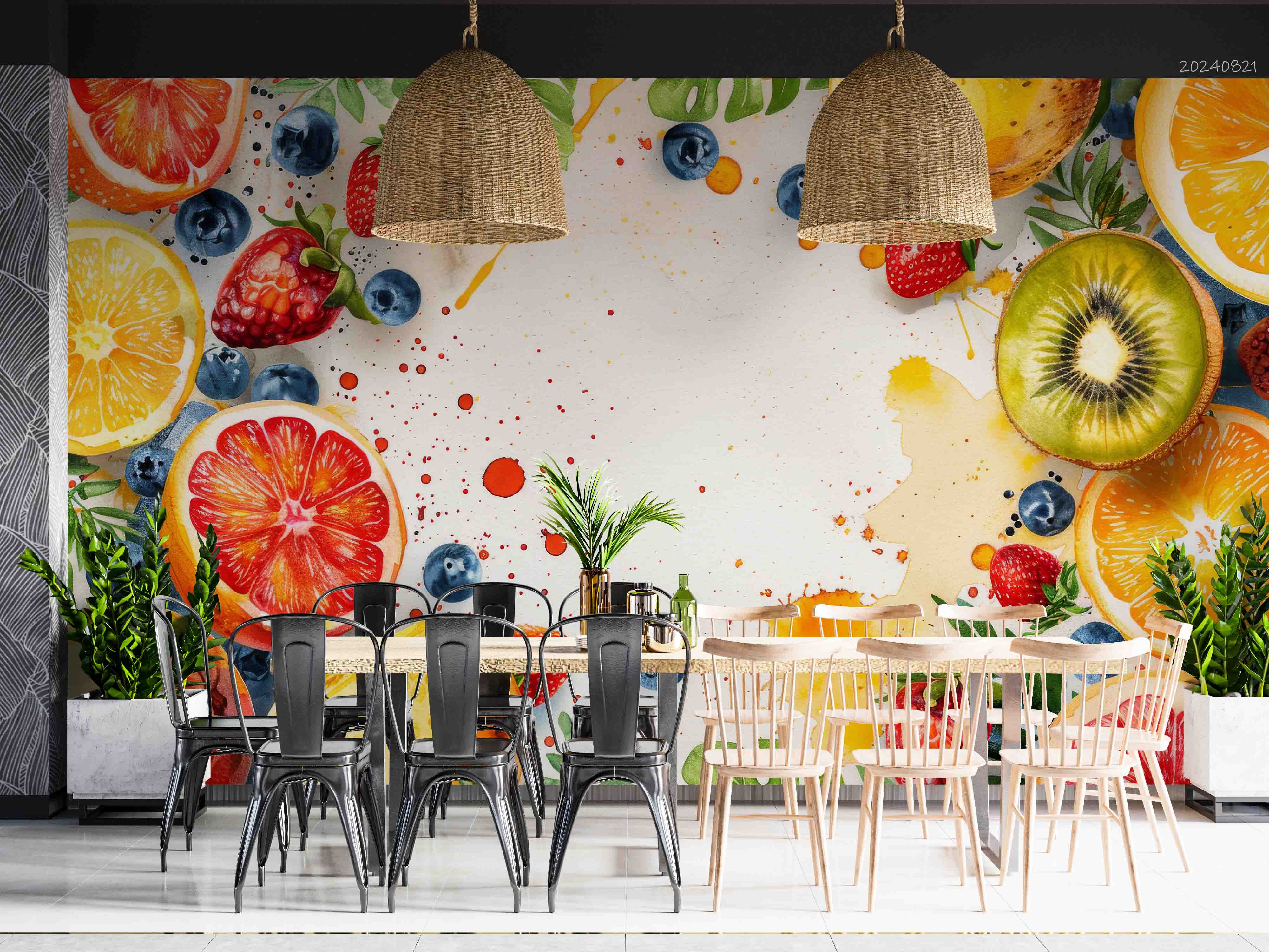 3D Pomegranate Kiwi Fruit Strawberry Blueberry Wall Mural Wallpaper YXL 304