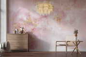 3D Abstract Damaskeen Wave Pink Gold Dust Wall Mural Wallpaper YXL 593