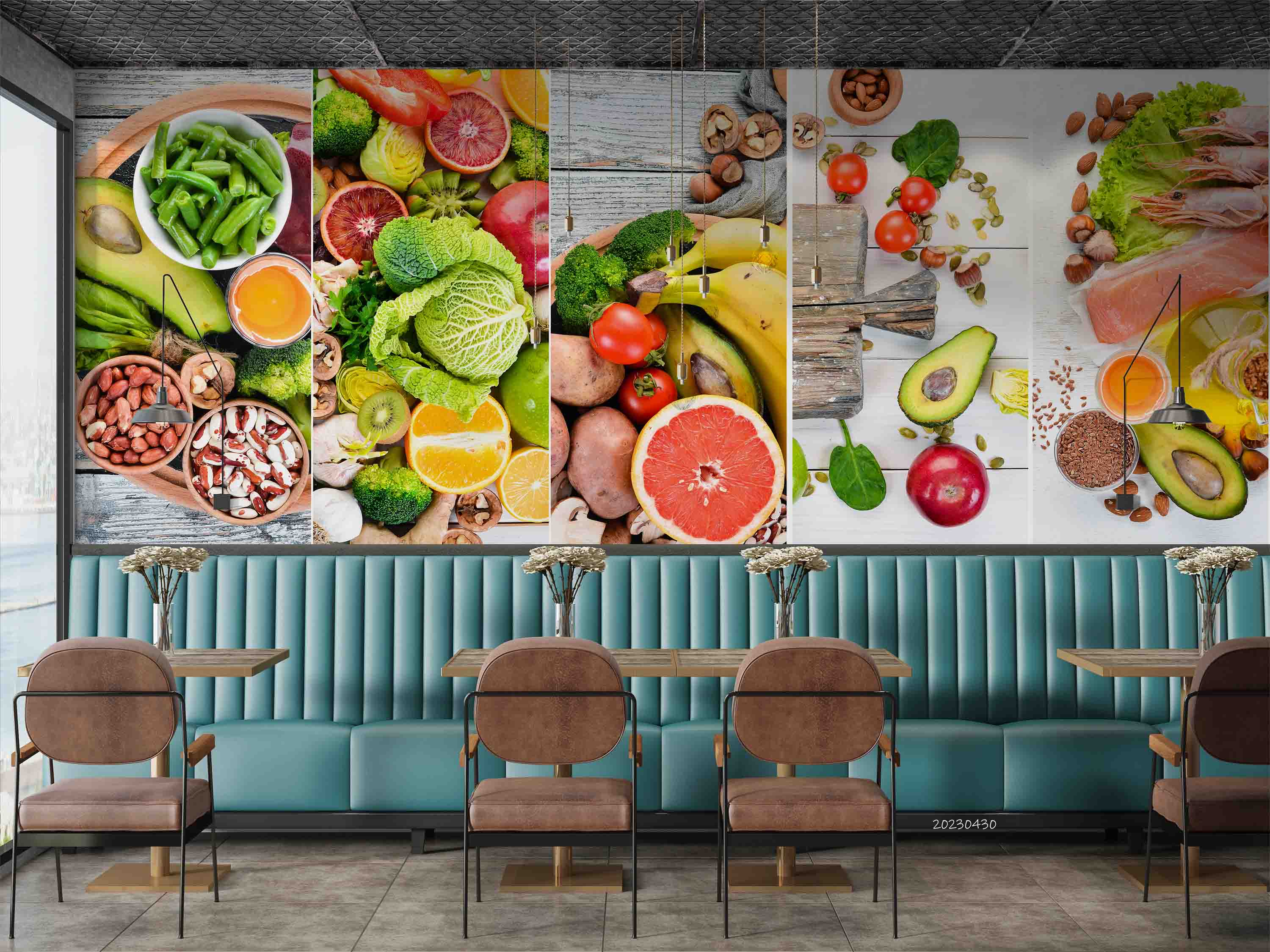 3D Healthy Keto Diet Fruits Vegetables Seafood Meat Wall Mural Wallpaper GD 5241- Jess Art Decoration