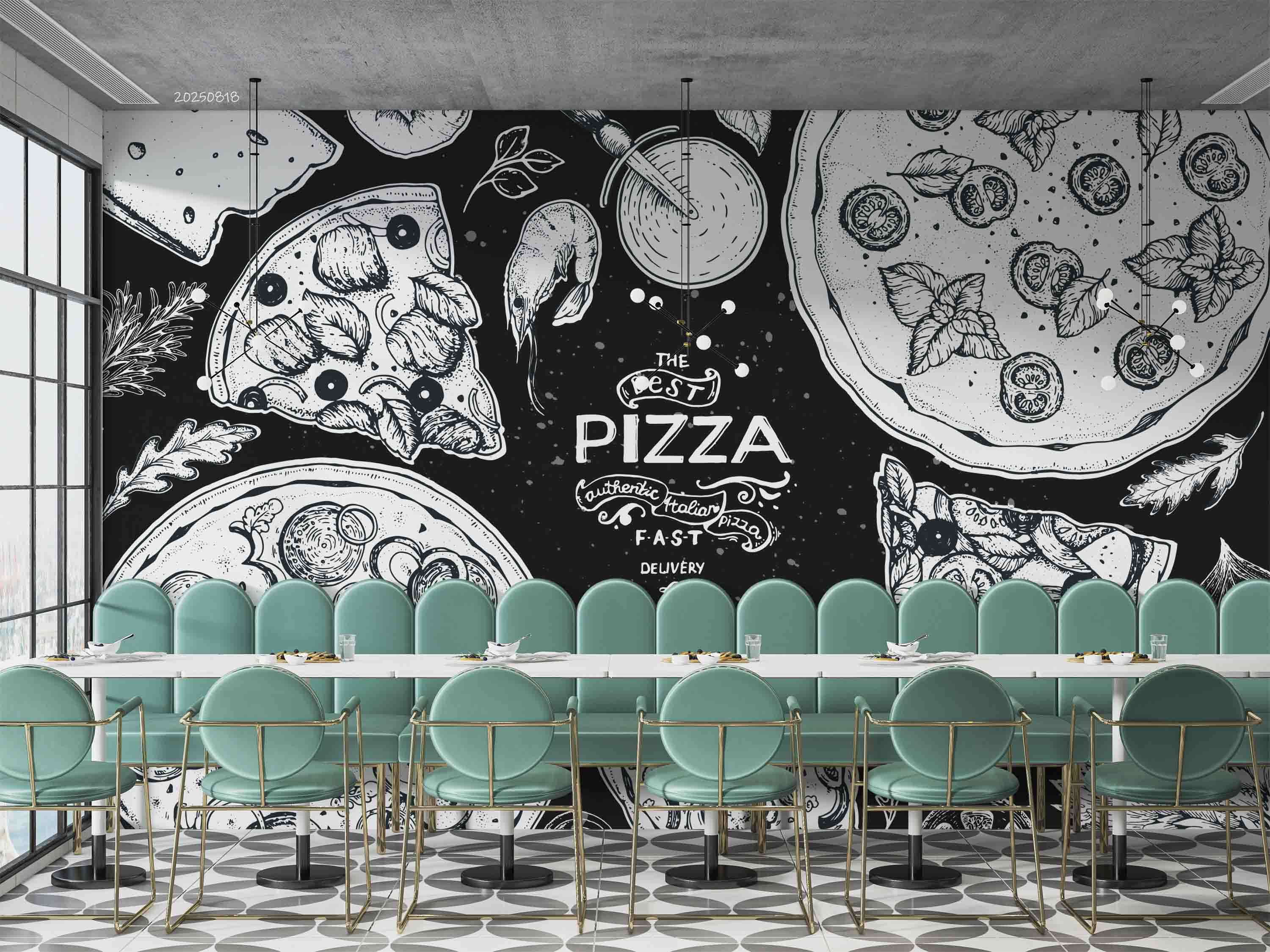 3D Restaurant Snack Bar Diner Fast Food Pizza Wall Mural Wallpaper 44