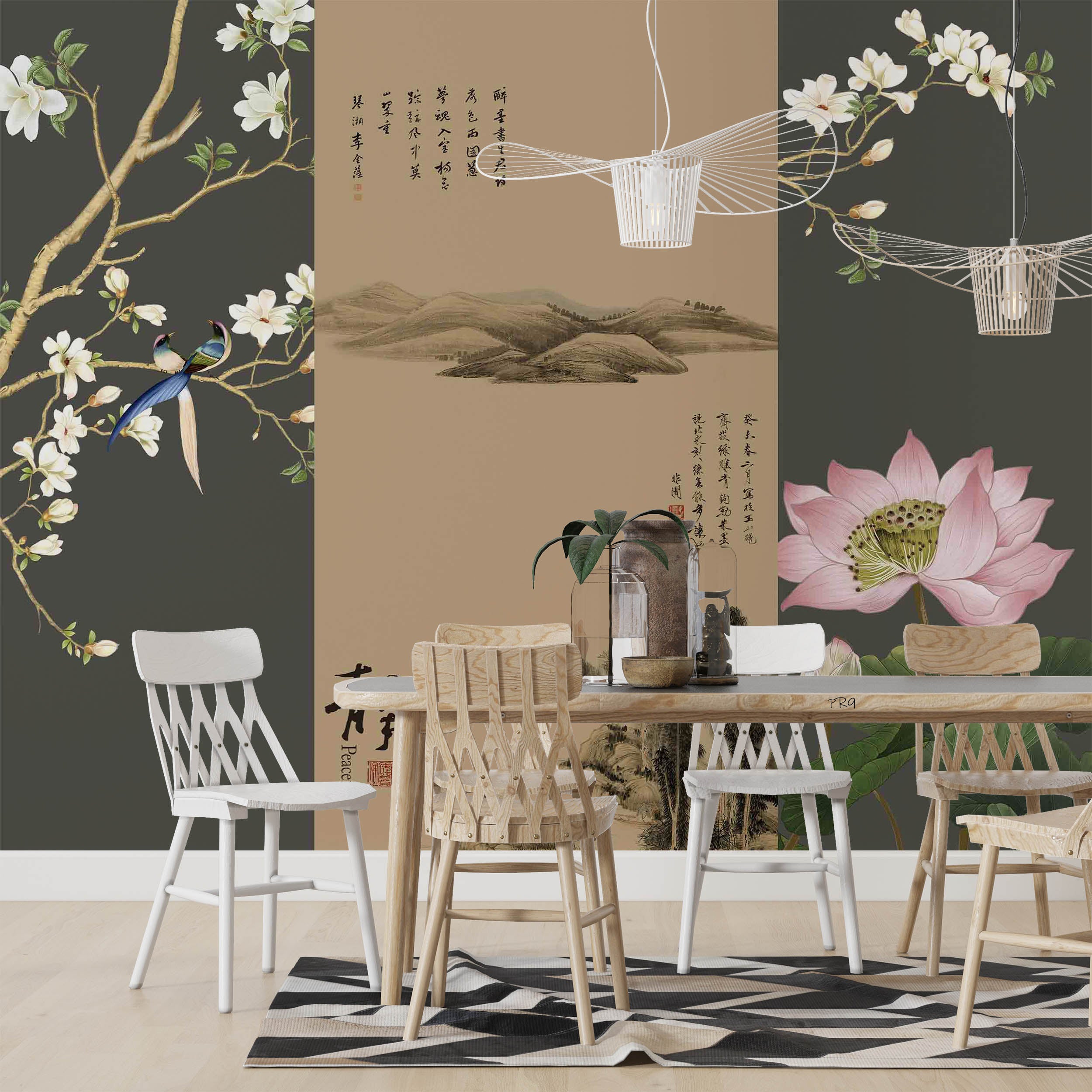 3D Chinese Landscape Painting Magnolia Bird Lotus Wall Mural Wallpaper GD 4649- Jess Art Decoration