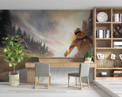 3D Tree Skiing Person Snow White Wall Mural Wallpaper YXL 90