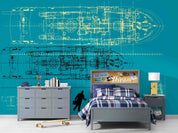 3D Retro Ship Submarine Engineering Blueprint Style Steampunk Wallpaper Wall Mural Wall Decor Wall Art Wall Sticker Remoable Wallpaper