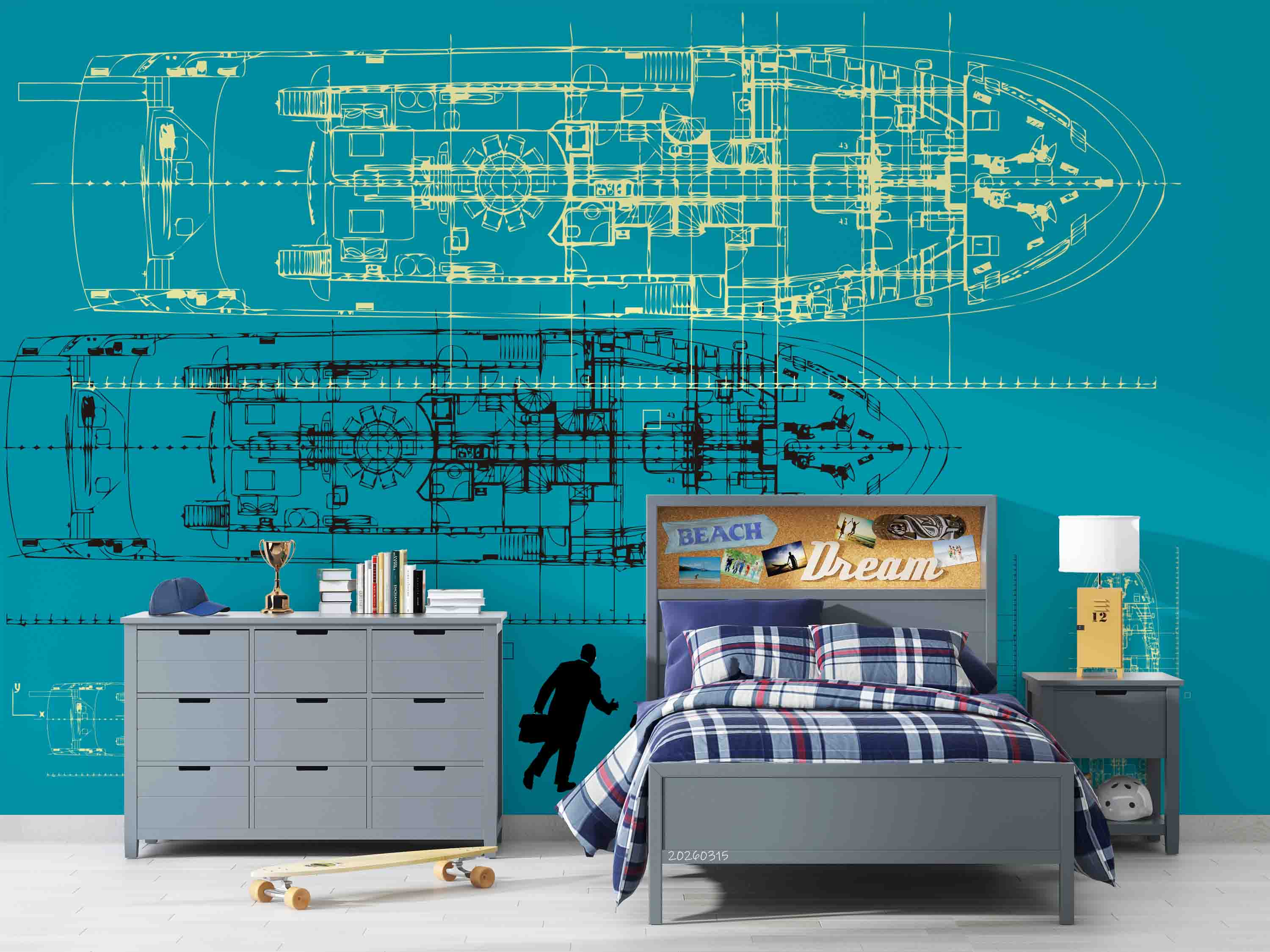 3D Retro Ship Submarine Engineering Blueprint Style Steampunk Wallpaper Wall Mural Wall Decor Wall Art Wall Sticker Remoable Wallpaper