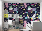 3D Space Cat Pattern space cat cartoon pattern wall mural wallpaper for playroom - view 4