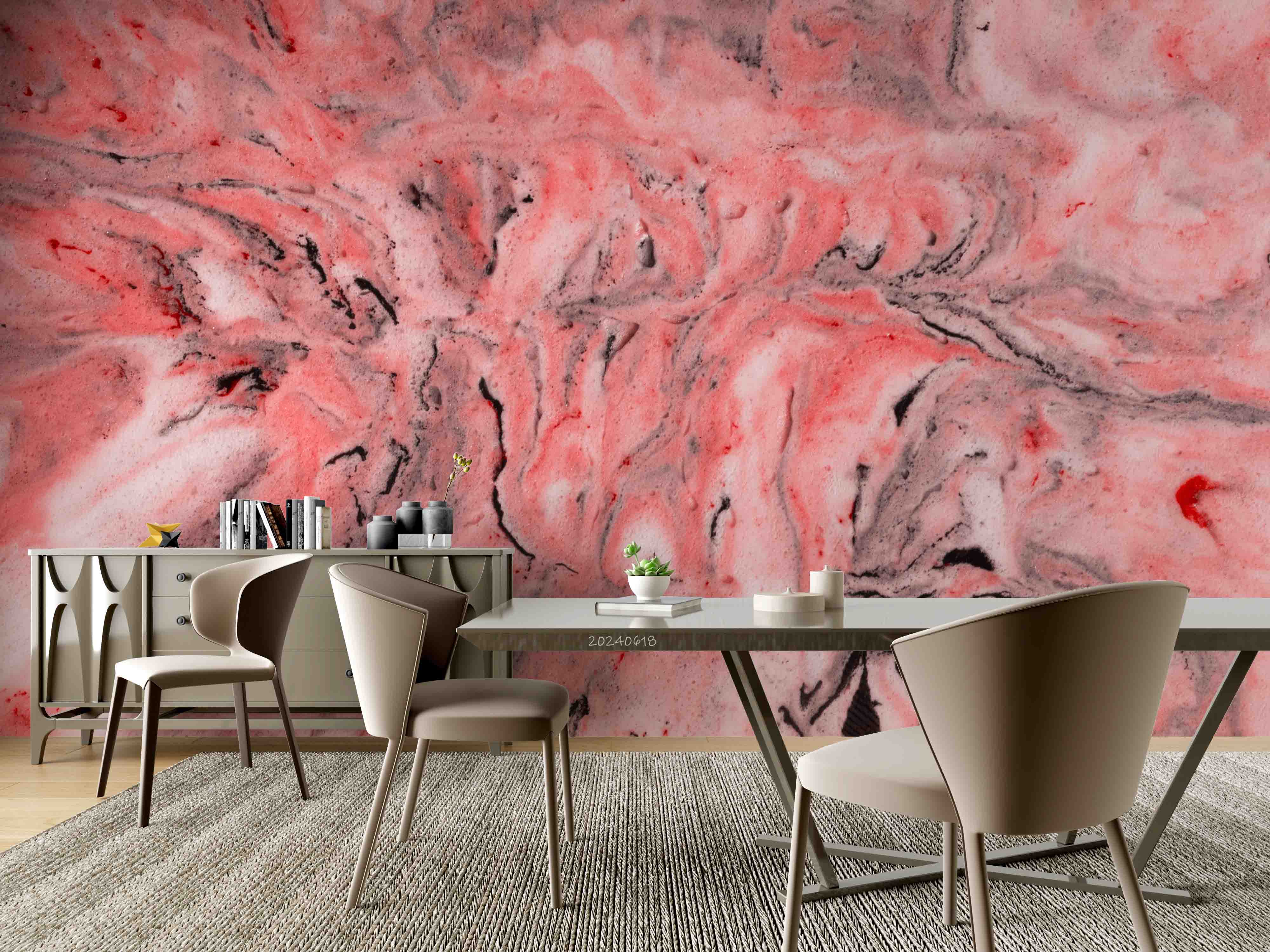 3D Abstract Damaskeen Wave Pink Wall Mural Wallpaper YXL 592