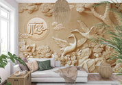 3D Aged Care Retirement Home Gerocomium Rest Home Embossed Crane Wall Mural Wallpaper 17