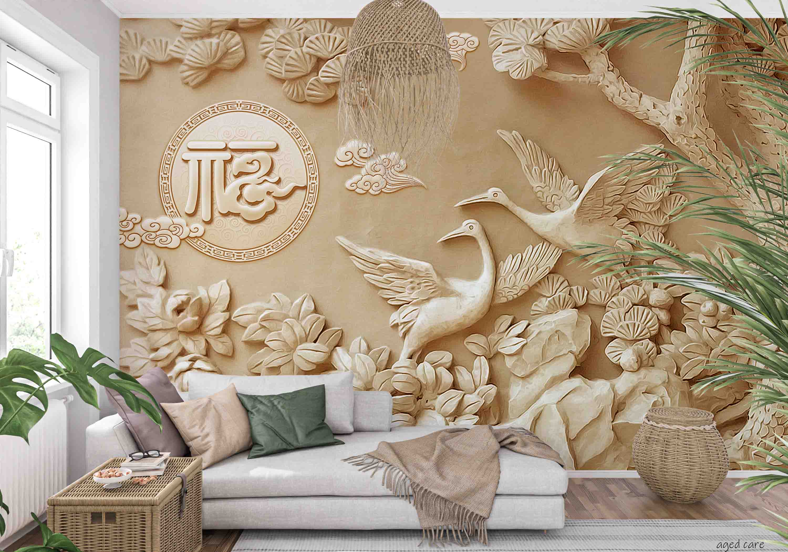 3D Aged Care Retirement Home Gerocomium Rest Home Embossed Crane Wall Mural Wallpaper 17
