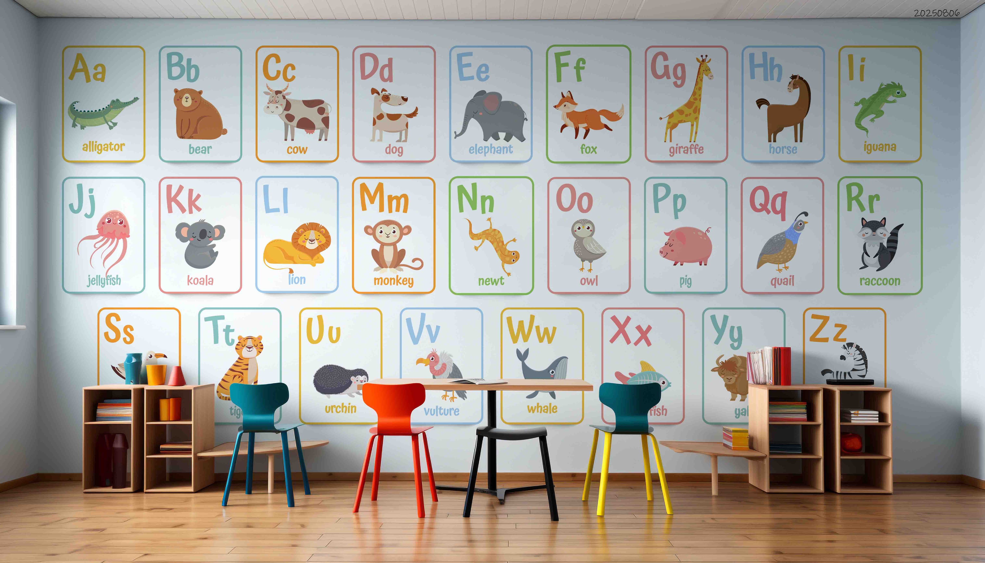 3D Childcare Nursery School Cartoon Kids Animals Letters Wall Mural Wallpaper JN 68