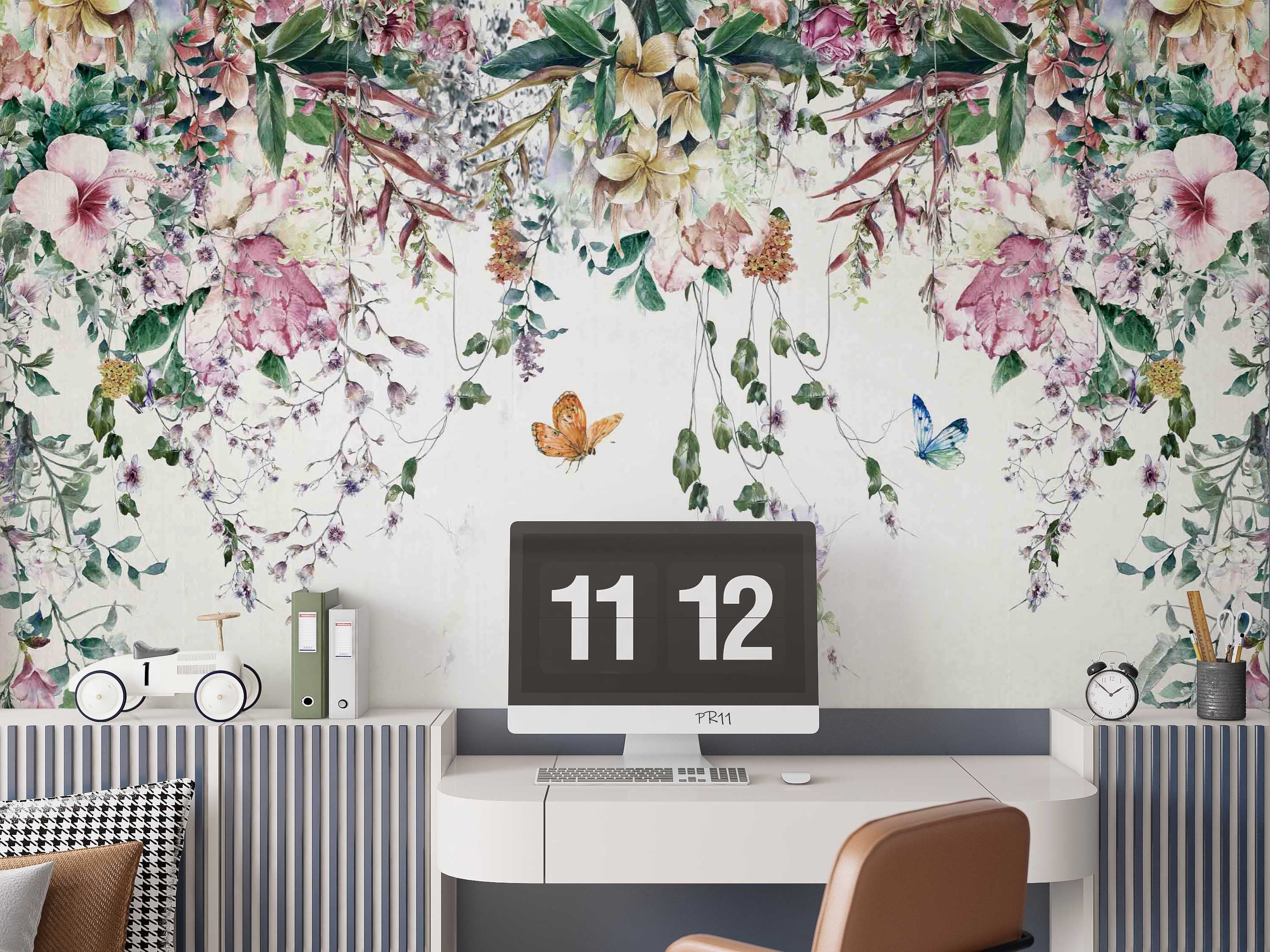 3D Watercolor Floral Leaf Butterfly Wall Mural Wallpaper GD 4867- Jess Art Decoration