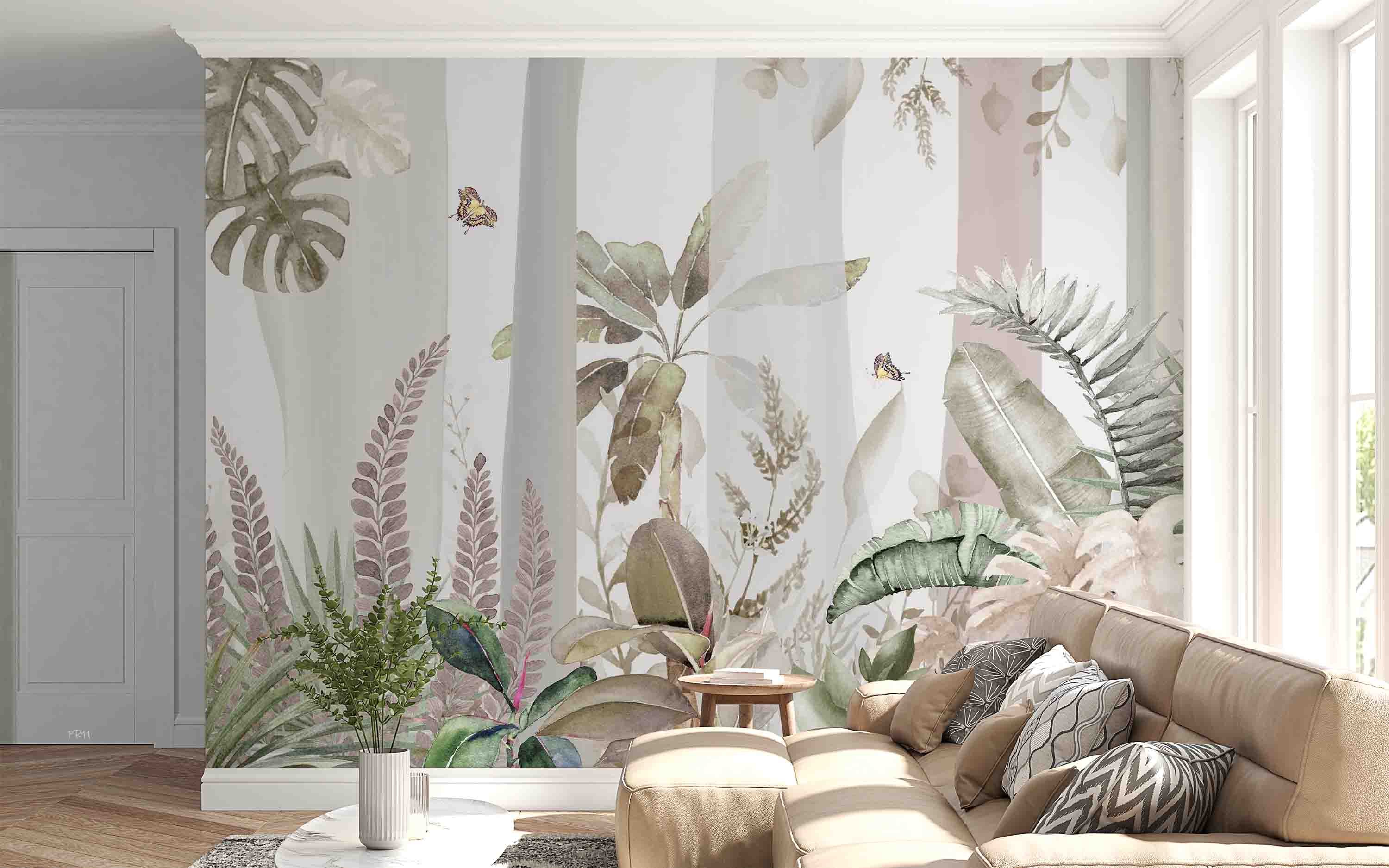 3D Vintage Tropical Plant Leaves Butterfly Wall Mural Wallpaper GD 4829- Jess Art Decoration