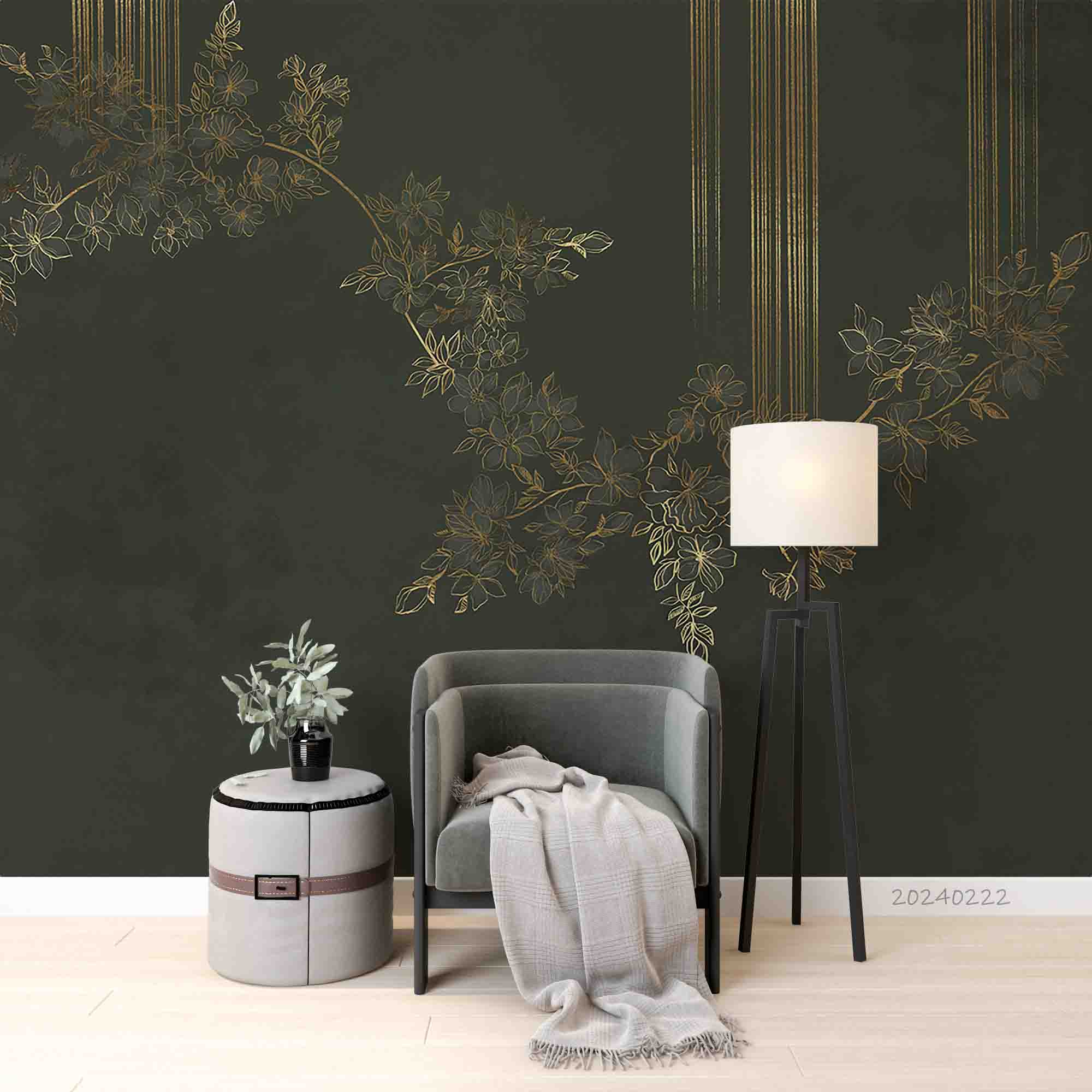 3D Abstract Gold Branch Leaf Wallpaper Wall Mural Wall Decor Wall Art Wall Sticker Remoable Wallpaper LQH