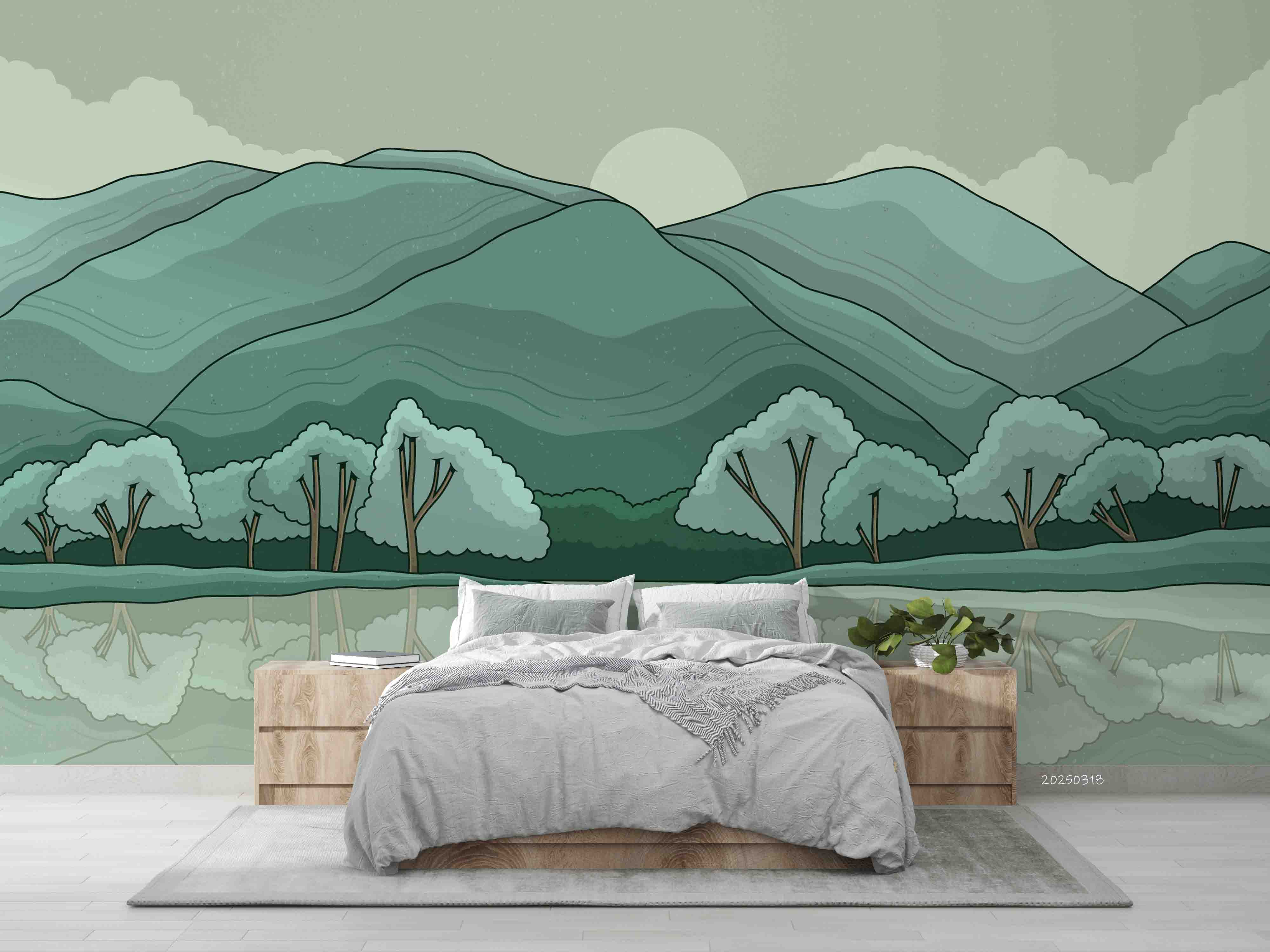 3D Watercolor Green Mountain Forest Scenery Wallpaper Wall Mural Wall Decor Wall Art Wall Sticker Remoable Wallpaper 9