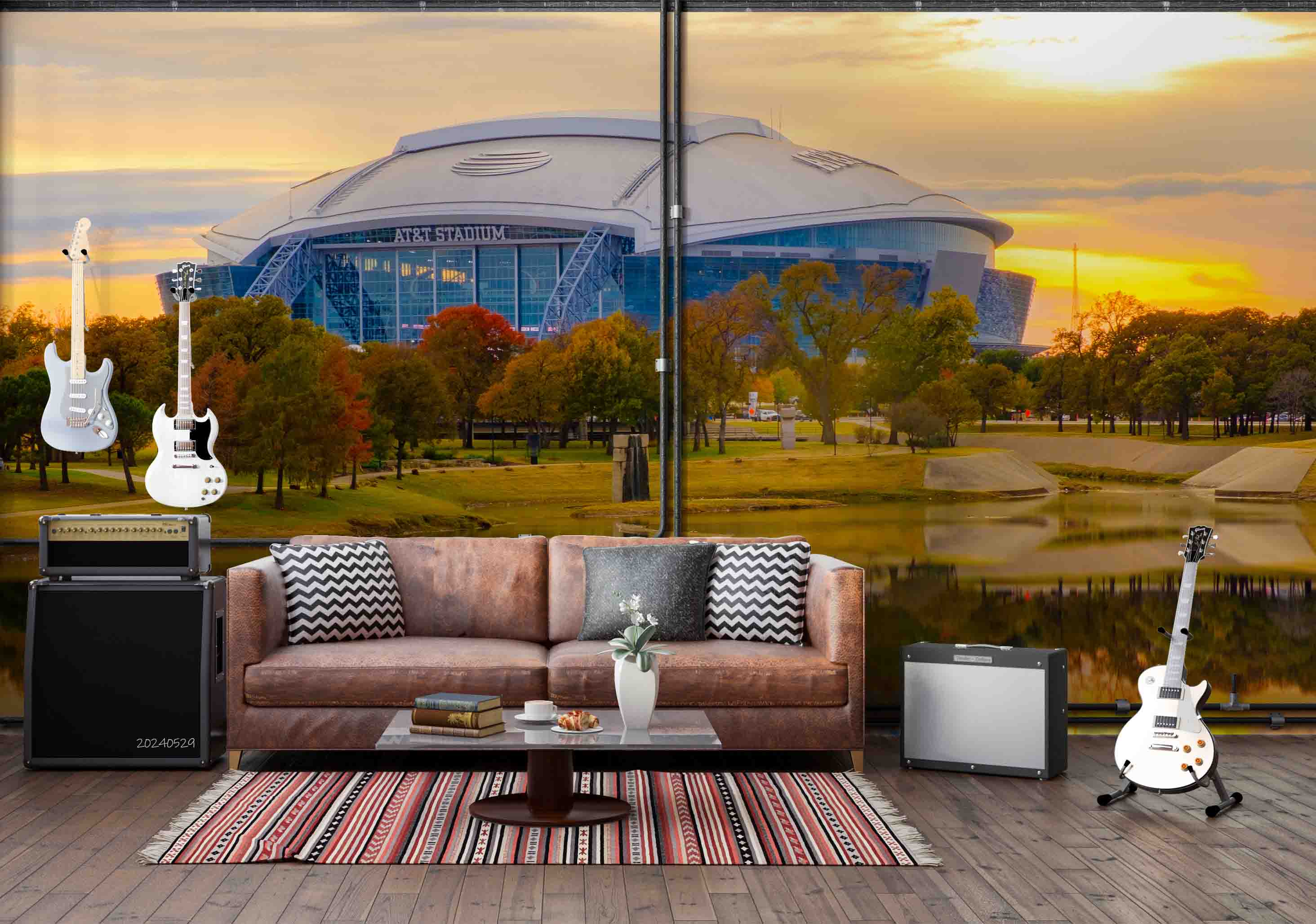 3D Architecture Stadium Tree Ocean Street Wall Mural Wallpaper YXL 222