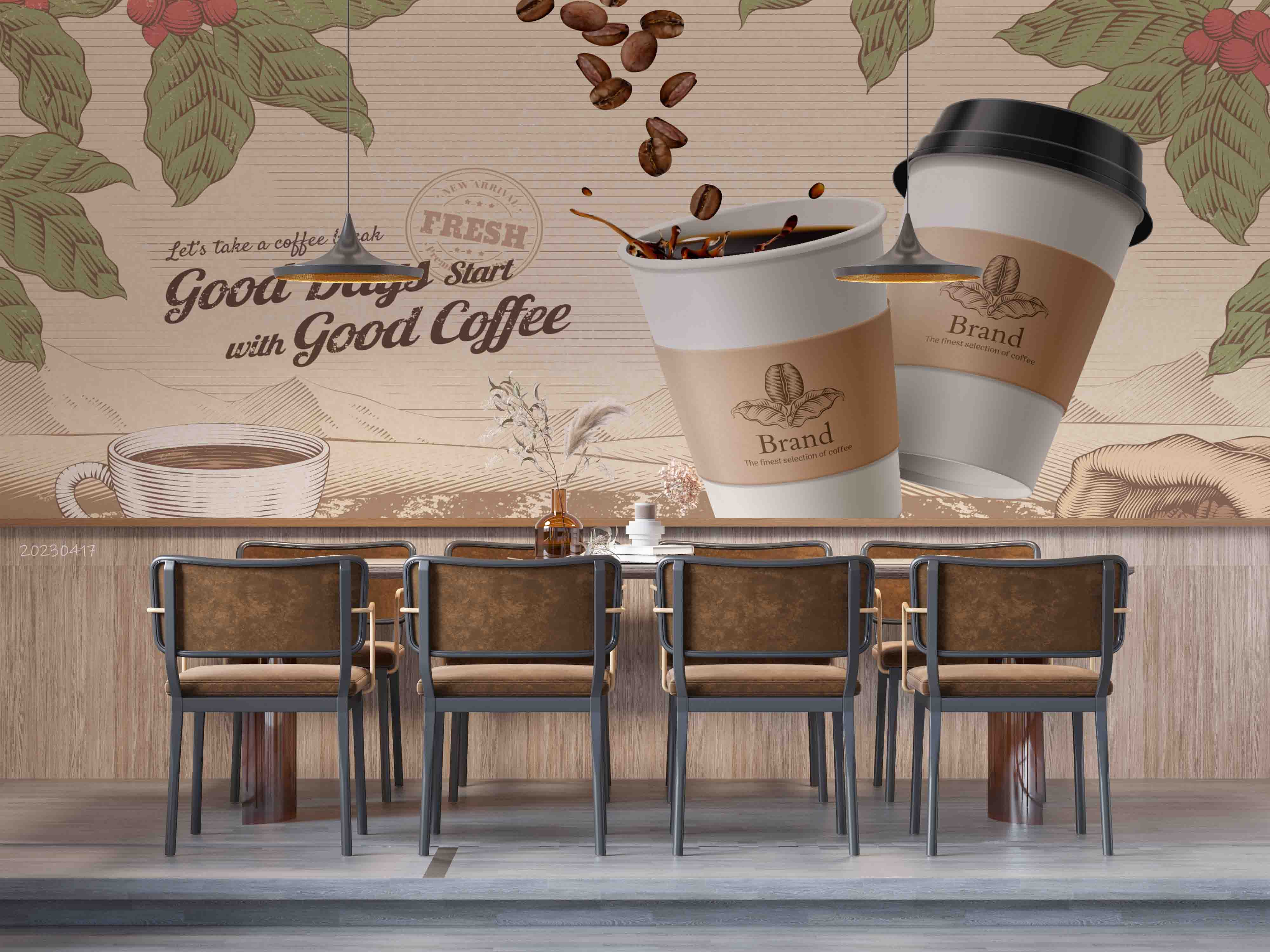 3D Engraved Roasted Coffee Bean Cup Wall Mural Wallpaper GD 5520- Jess Art Decoration
