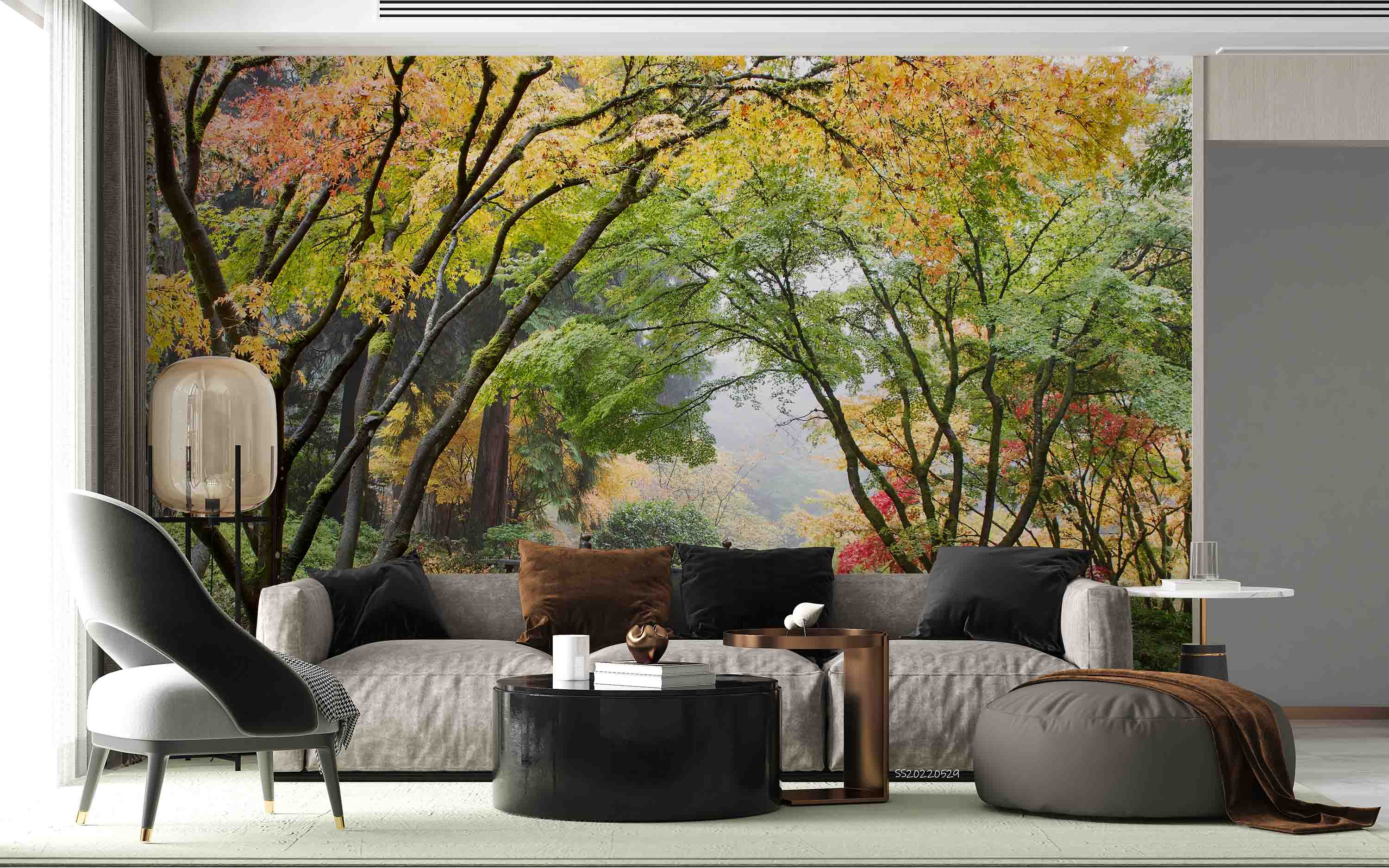 3D Maple Tree Canopy Autumn Bridgeside Scenery Japan Wall Mural Wallpaper GD 4365- Jess Art Decoration