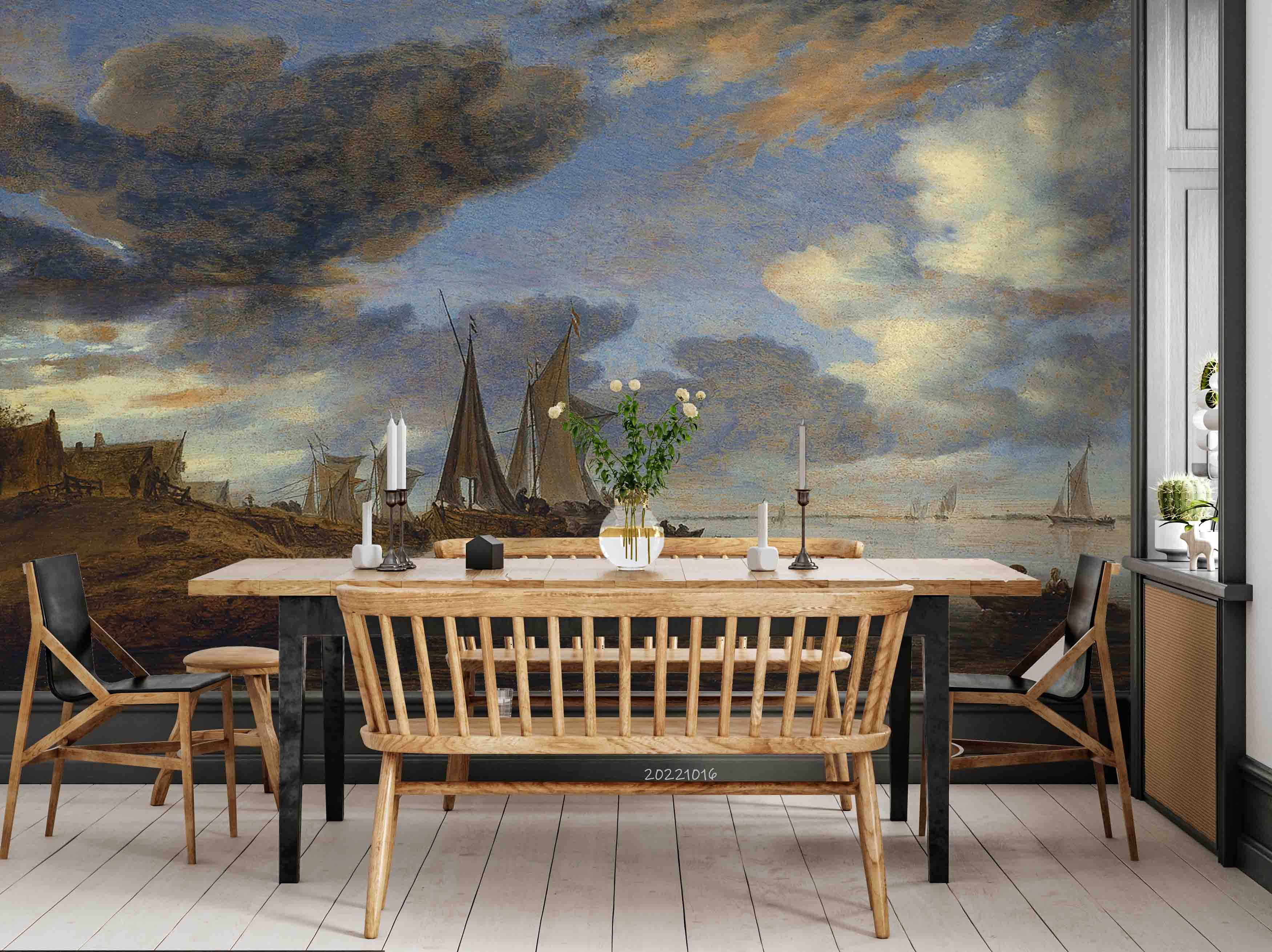 3D Vintage Oil Painting Sea Sailboat Pier Wall Mural Wallpaper GD 2995- Jess Art Decoration