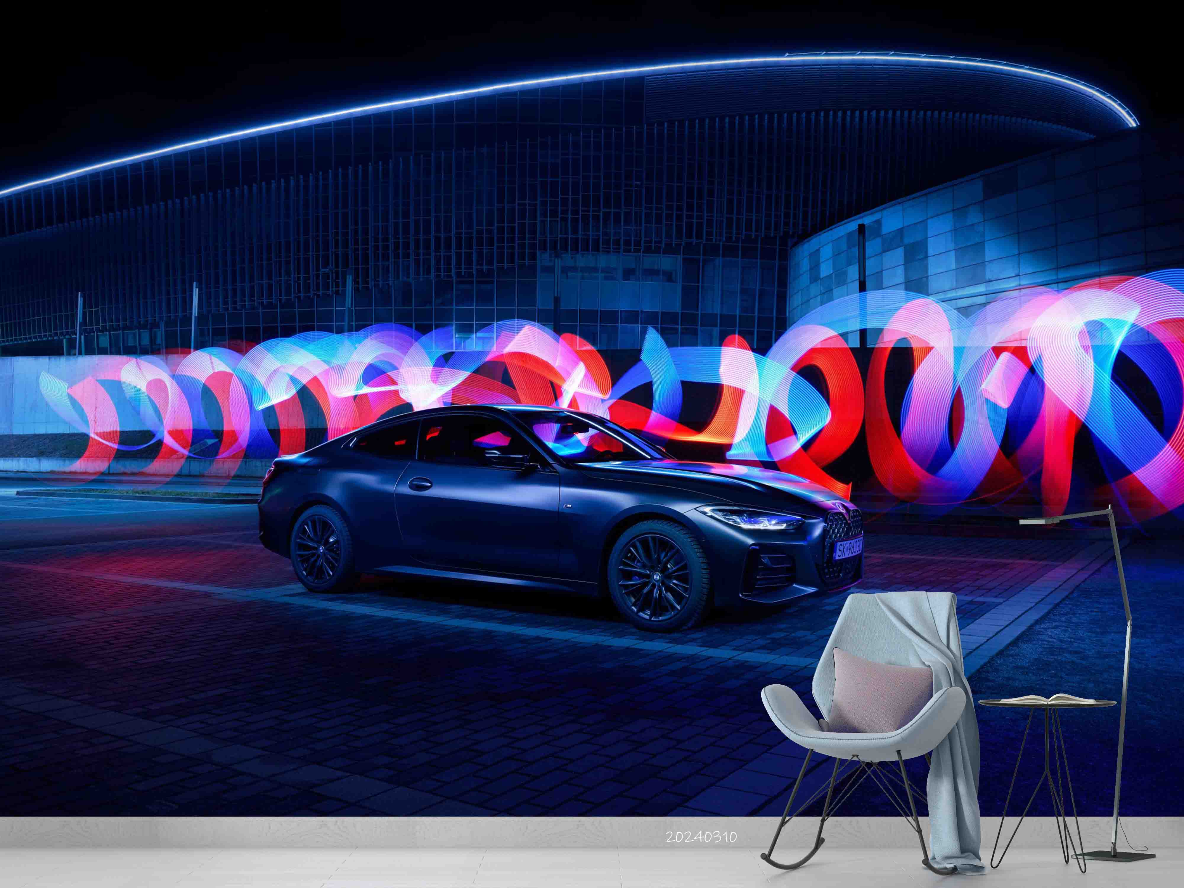 3D Sports Car Neon Pattern Wallpaper Wall Mural Wall Decor Wall Art Wall Sticker Remoable Wallpaper