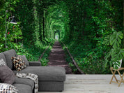 3D Railroad Summer Forest Green Trees Tunnel Wall Mural Wallpaper GD 3138- Jess Art Decoration