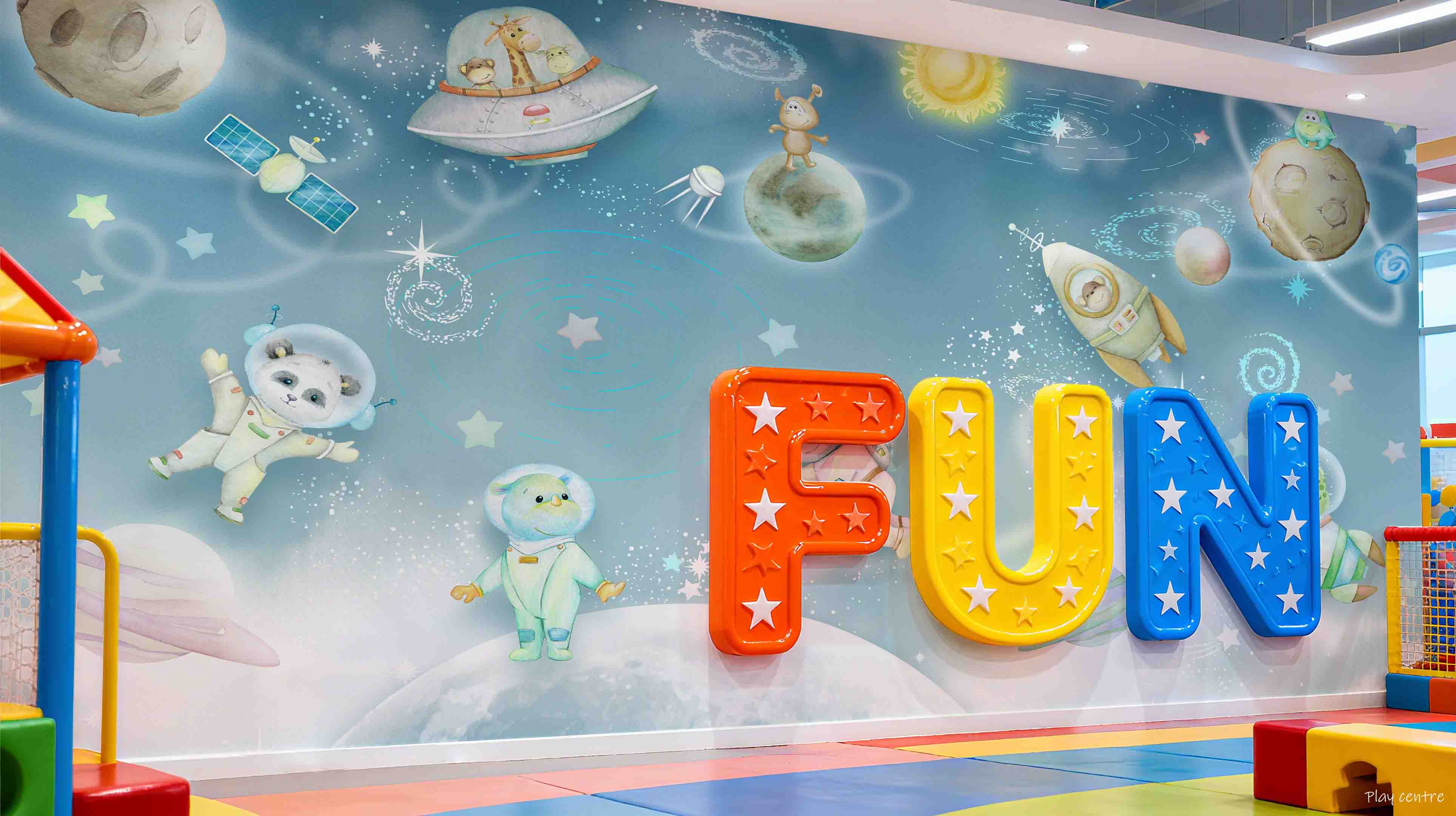 3D Play Centre Amusement Park Funfair Carnie Cartoon Space Universe  Wall Mural Wallpaper 24