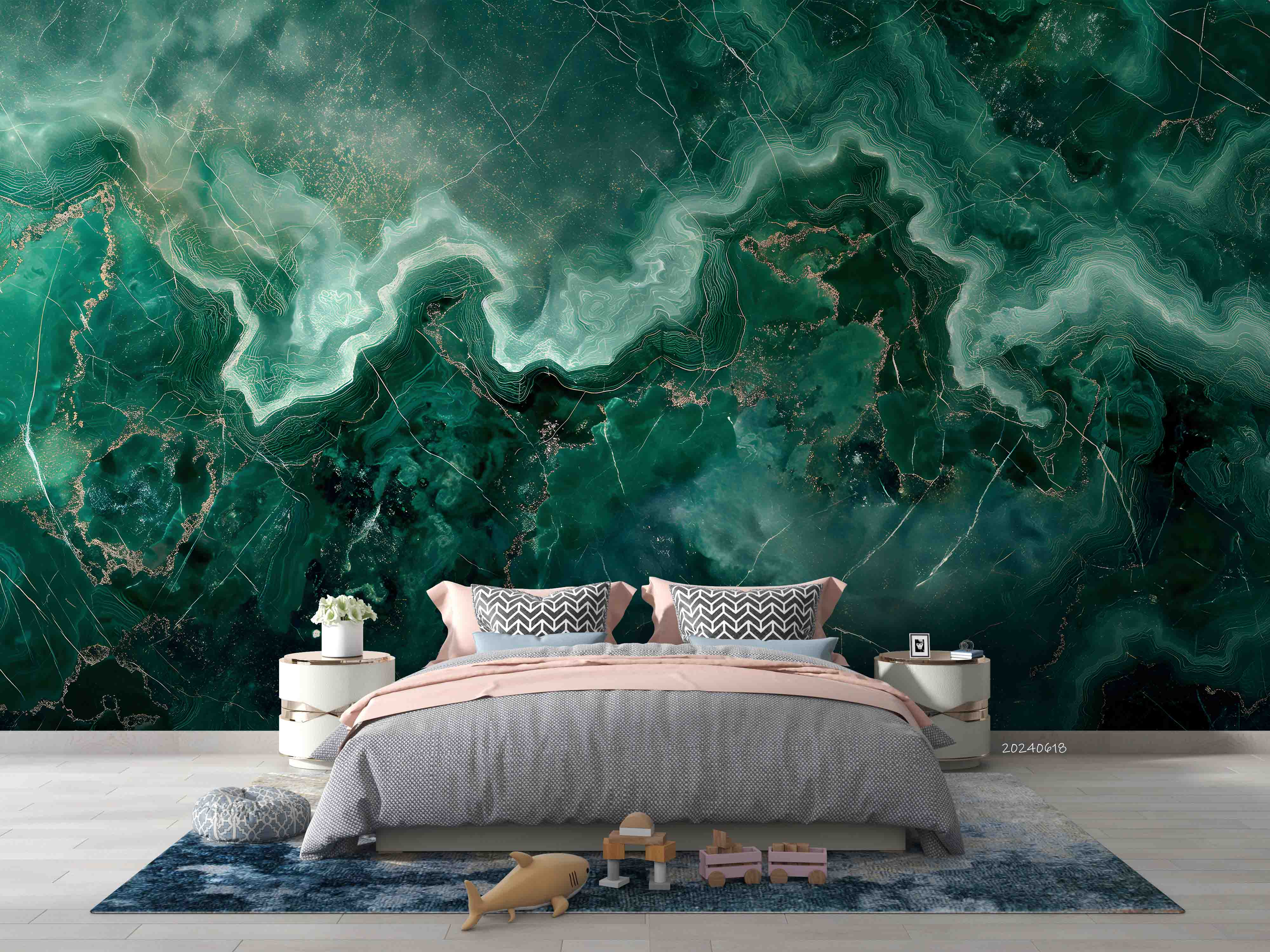 3D Abstract Damaskeen Green Wall Mural Wallpaper YXL 565