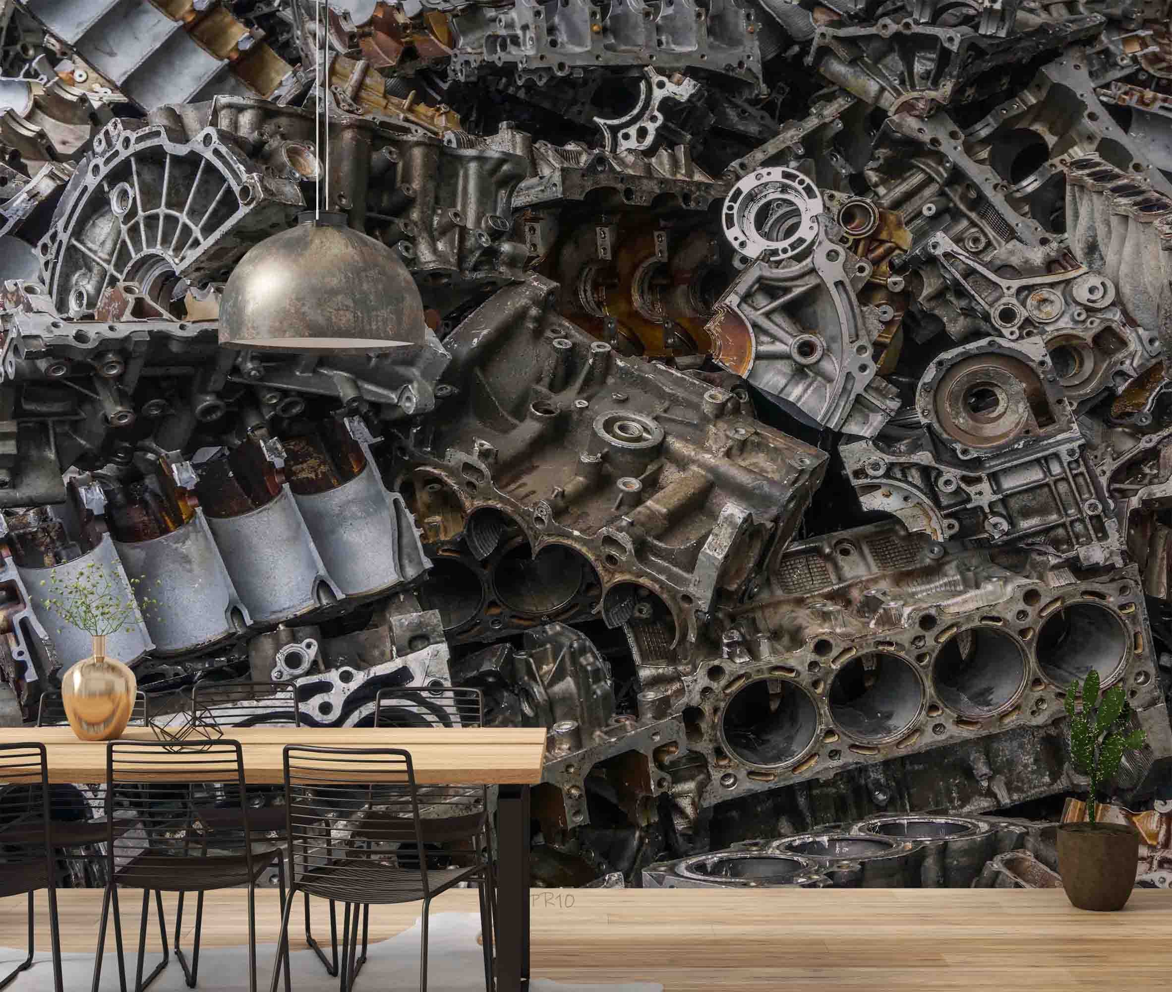3D Waste Engine Parts Aluminum Cylinder Head Stack Wall Mural Wallpaper GD 4753- Jess Art Decoration