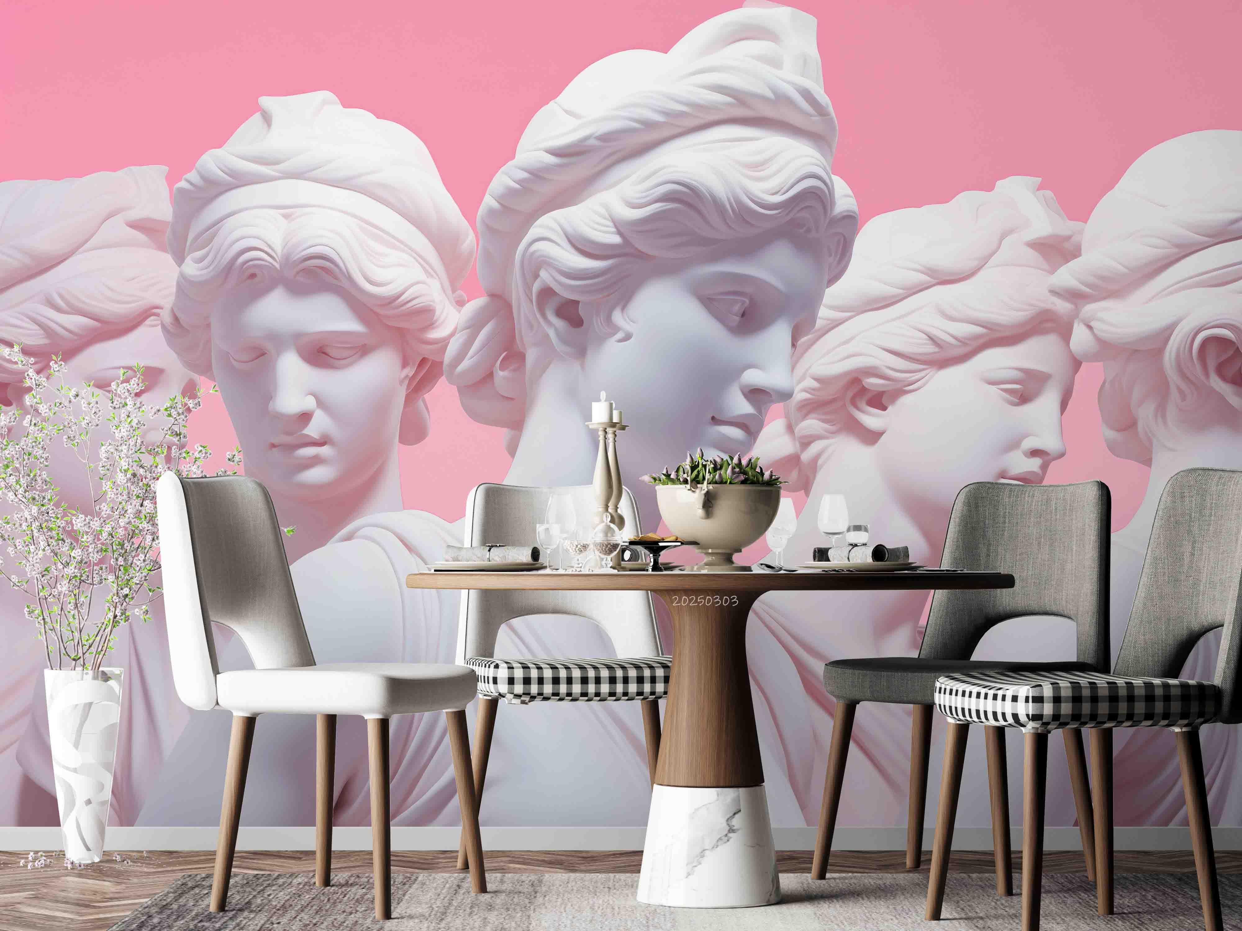 3D Art Sculpture Pink Background Wallpaper Wall Mural Wall Decor Wall Art Wall Sticker Remoable Wallpaper LQH