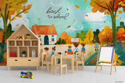 3D Childcare Nursery School Cartoon Child Schoolyard  Wall Mural Wallpaper JN