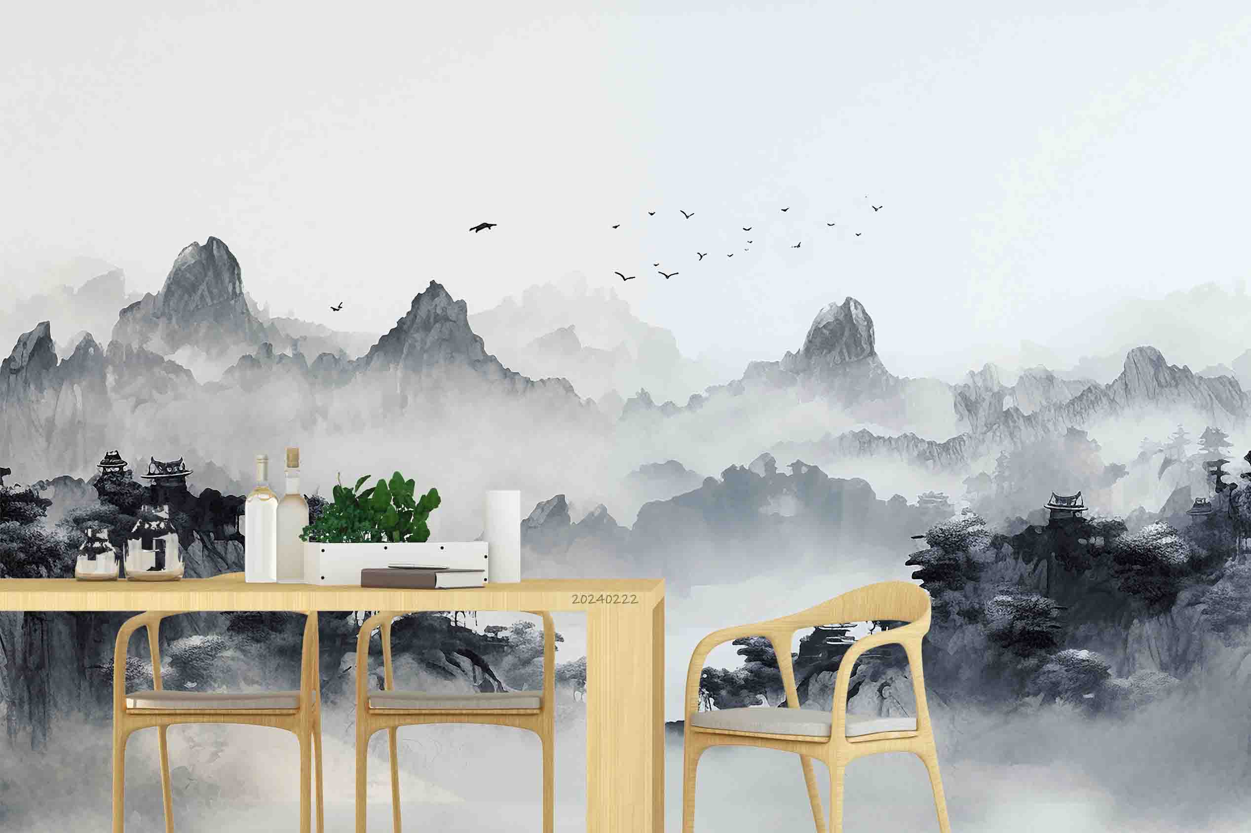 3D Watercolor Grey Mountains Forest Wallpaper Wall Mural Wall Decor Wall Art Wall Sticker Remoable Wallpaper LQH 8