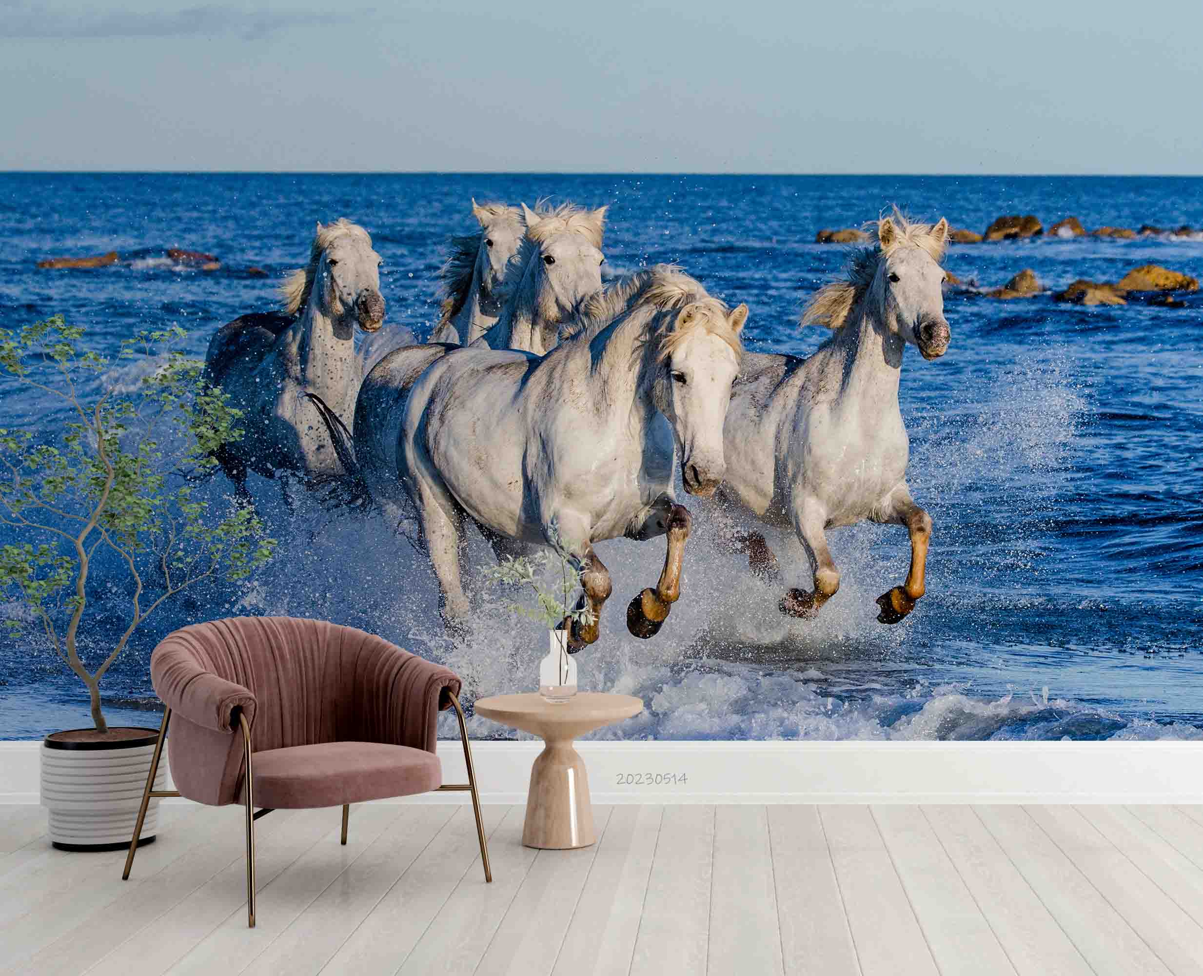 3D Horse Running Sea Waves Wall Mural Wallpaper GD 5351- Jess Art Decoration
