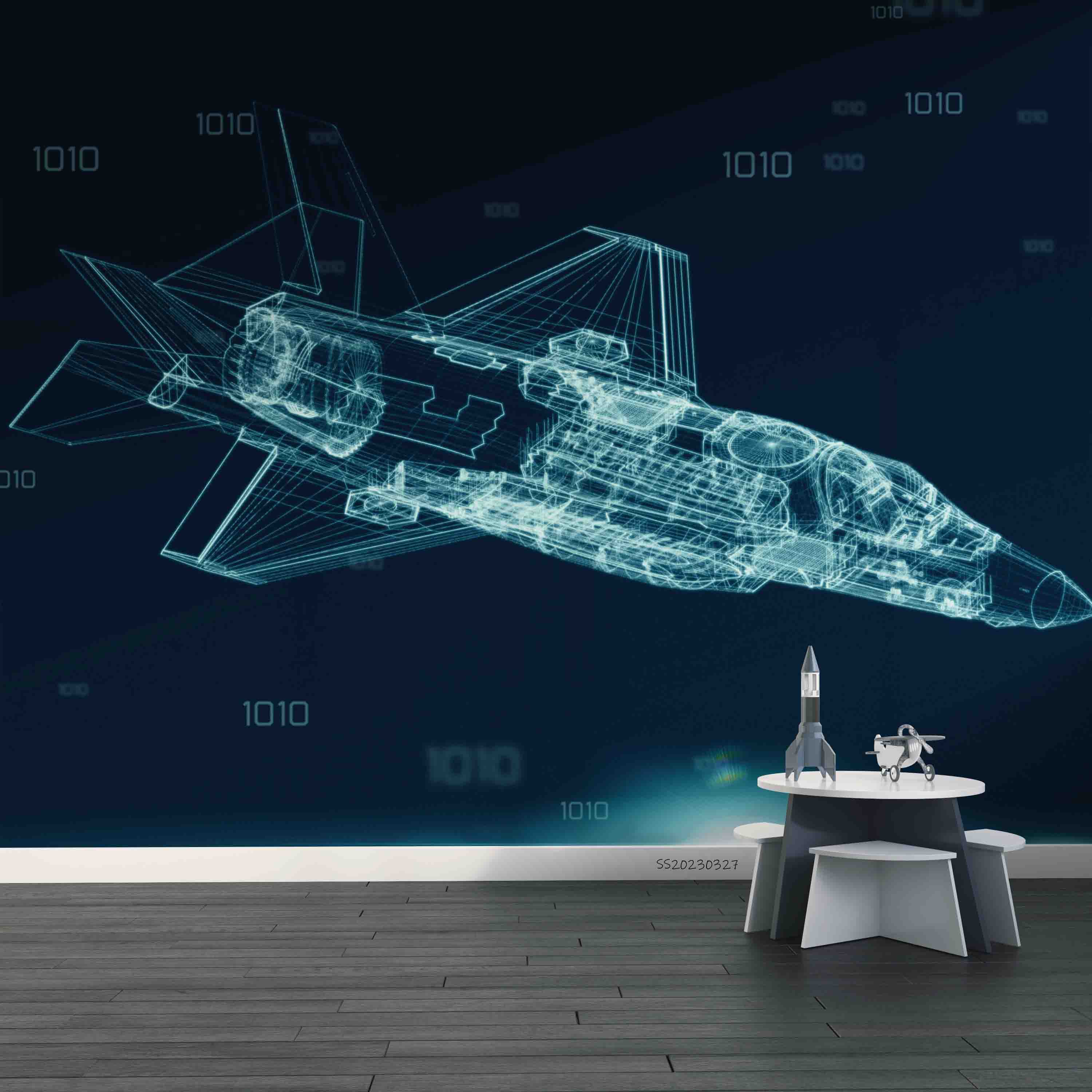 3D F-35 Wireframe Rendering Wall Mural Wallpaper GD 5412- Jess Art Decoration