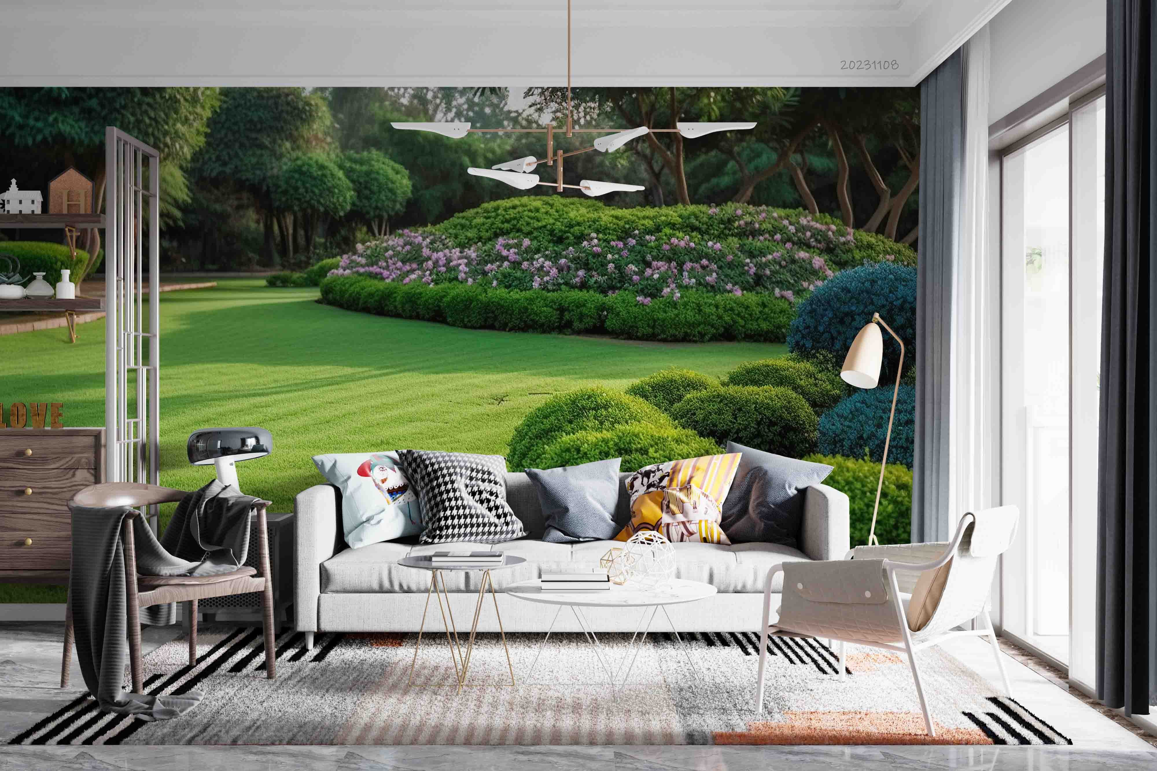 3D Tree Grassland Floral Green Wall Mural Wallpaper YXL 3068