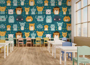 3D Childcare Nursery School Cartoon Kids Animals Pattern Wall Mural Wallpaper JN