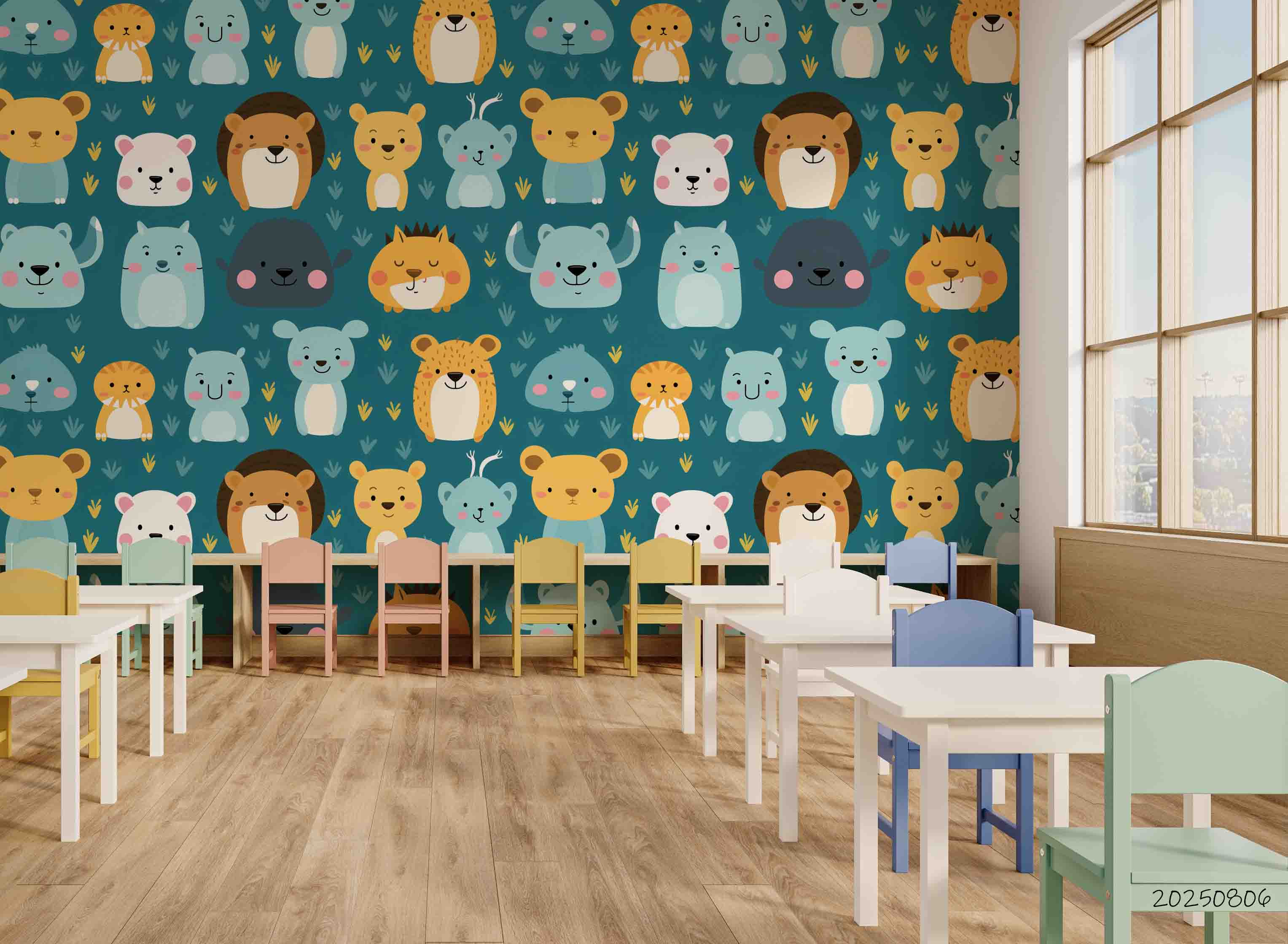 3D Childcare Nursery School Cartoon Kids Animals Pattern Wall Mural Wallpaper JN