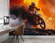 3D Volcano Person Motorbike Fog Wall Mural Wallpaper YXL 78