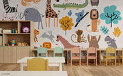 3D Childcare Nursery School Cartoon Animals Kids Wall Mural Wallpaper JN 51