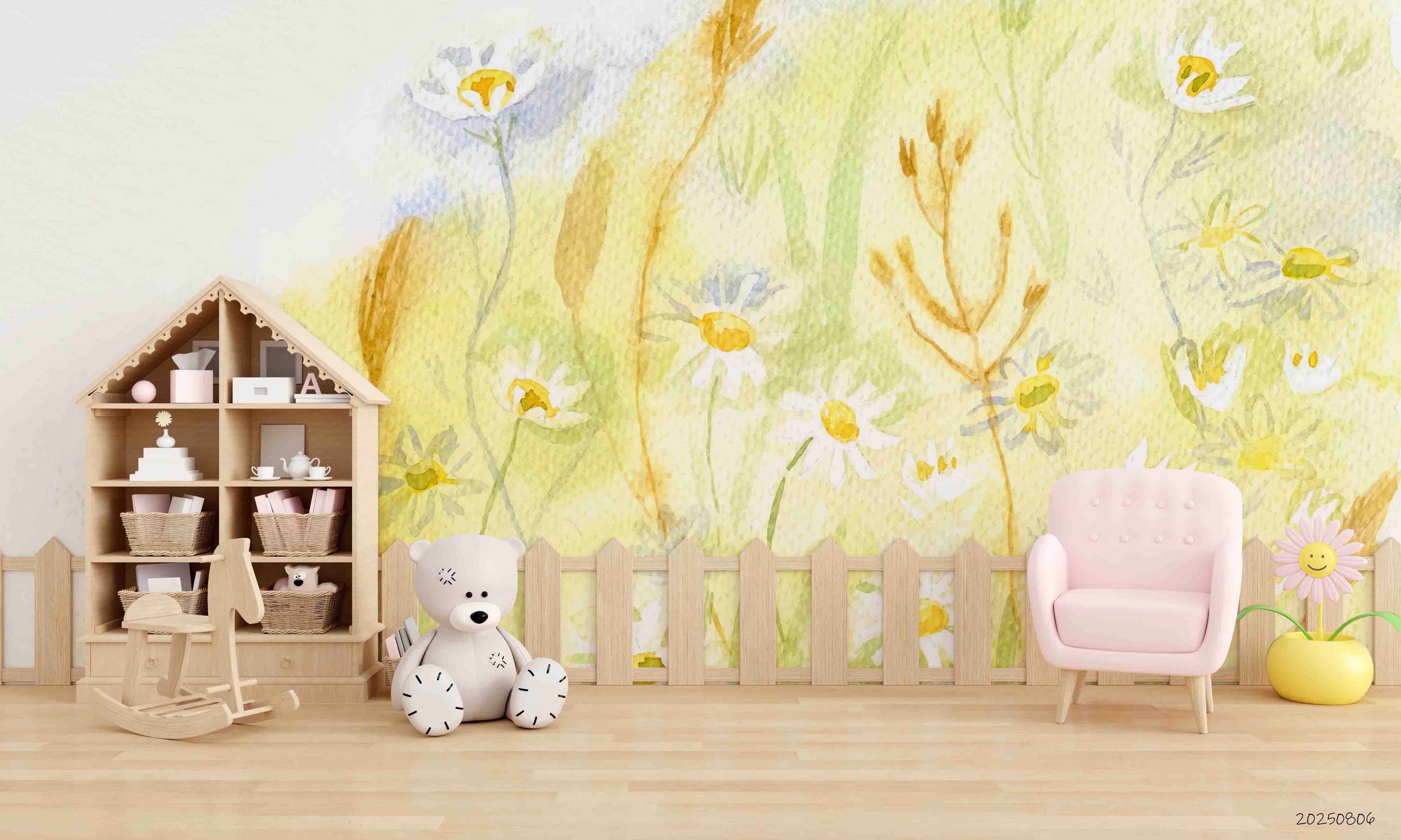 3D Childcare Nursery School Cartoon Floral Kids Wall Mural Wallpaper JN