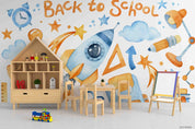 3D Childcare Nursery School Cartoon Kids Rocket Planet UniverseWall Mural Wallpaper JN