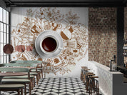 3D Doodle Morning Coffee Wooden Background Wall Mural Wallpaper GD 5560- Jess Art Decoration