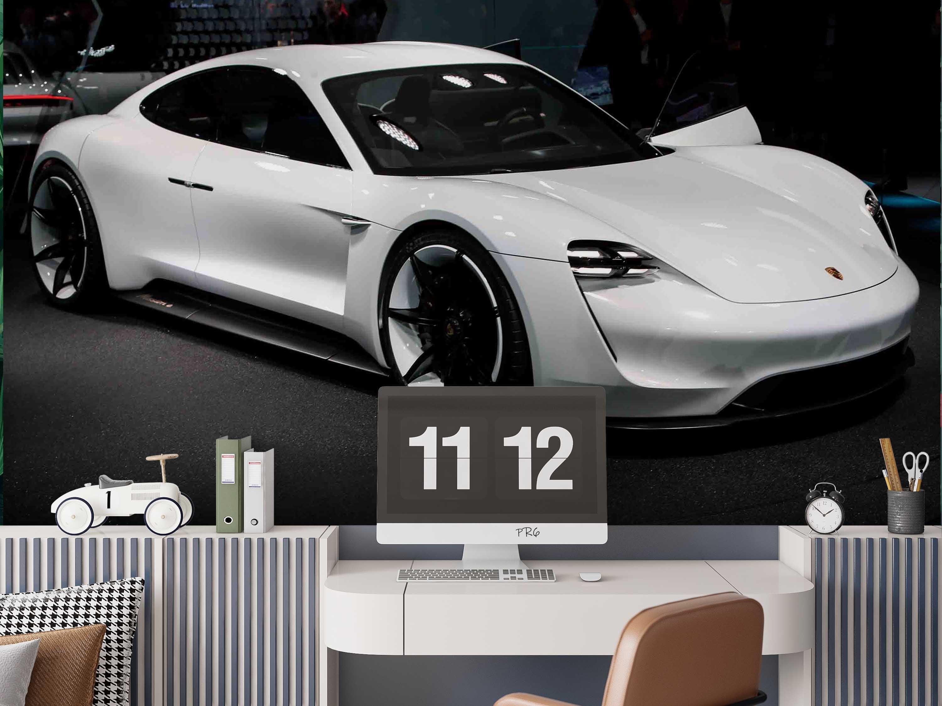 Roadster White Black Racing Wallpaper racing & cars wall mural for garage, game room or entertainment space - view 4