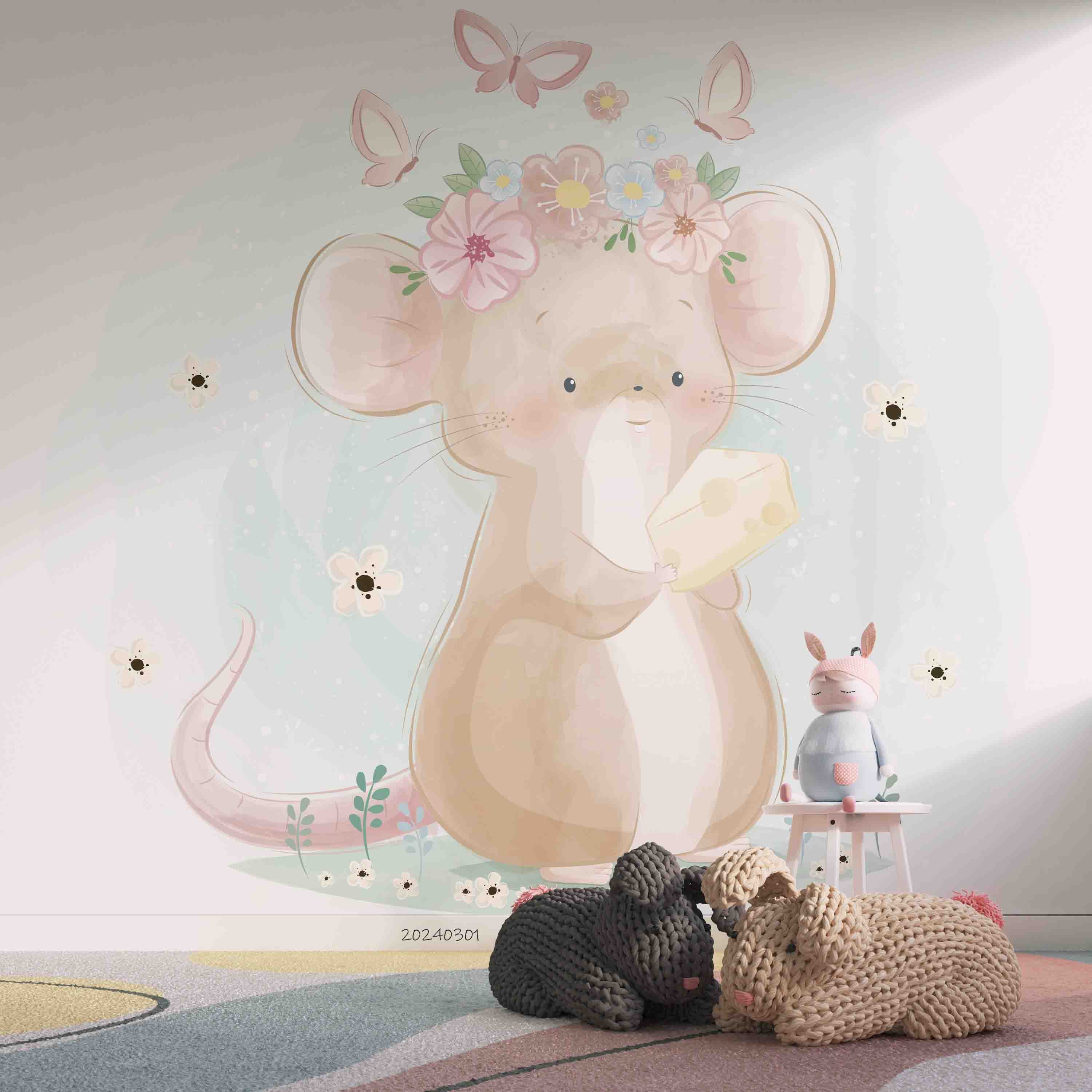 3D Cartoon Animal Mouse Butterfly Floral Kids Wallpaper Wall Mural Wall Decor Wall Art Wall Sticker Remoable Wallpaper