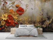 3D Red Gold Floral Oil Painting Wallpaper Wall Mural Wall Decor Wall Art Wall Sticker Remoable Wallpaper LQH