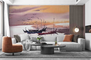 3D Oil Painting Sea Grassland Ship Sea Mew Wall Mural Wallpaper YXL 140