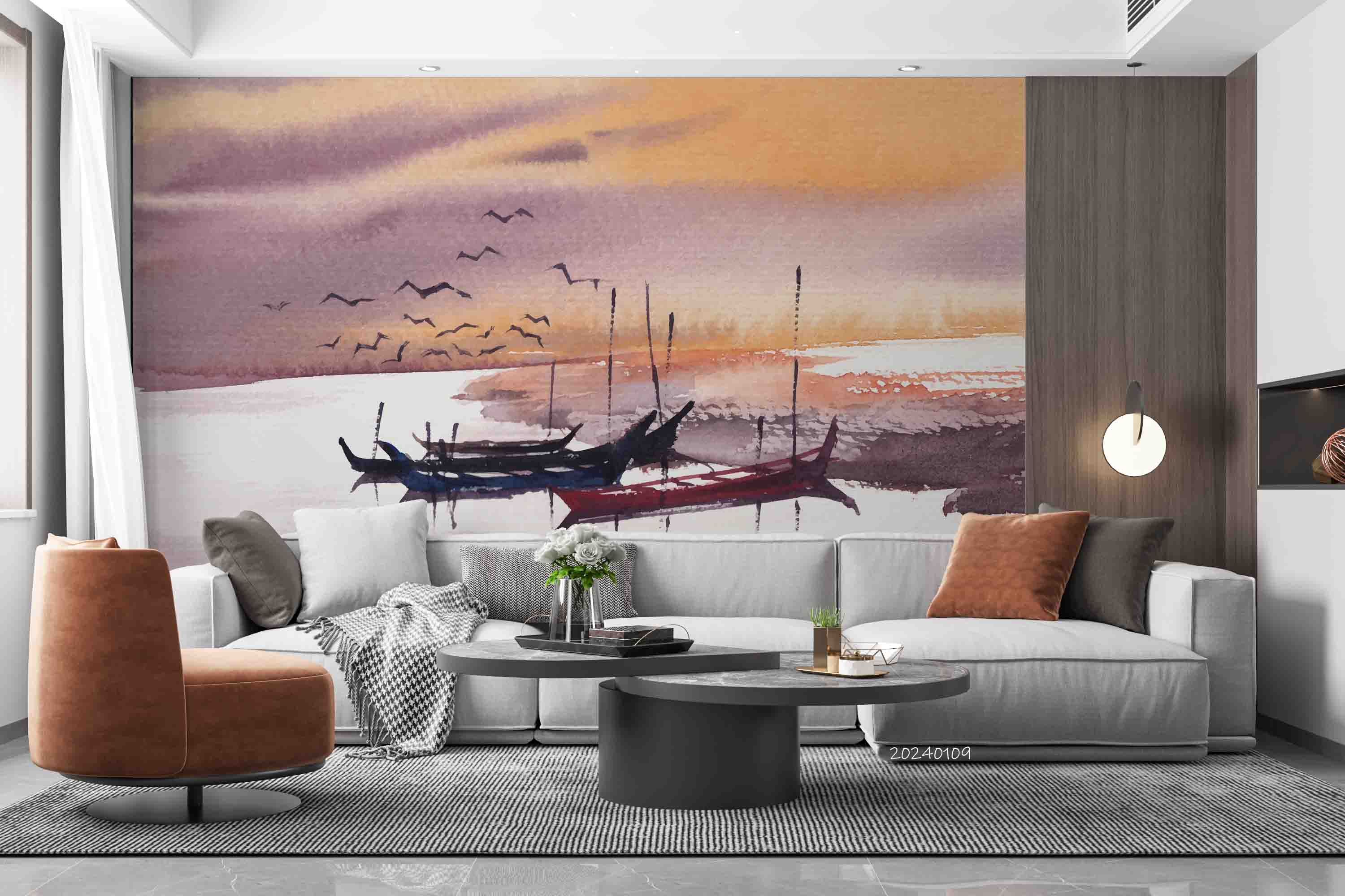 3D Oil Painting Sea Grassland Ship Sea Mew Wall Mural Wallpaper YXL 140