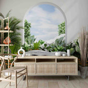 3D Tree Floral Leaf Stone Door Cloud Sky Wall Mural Wallpaper YXL 3072