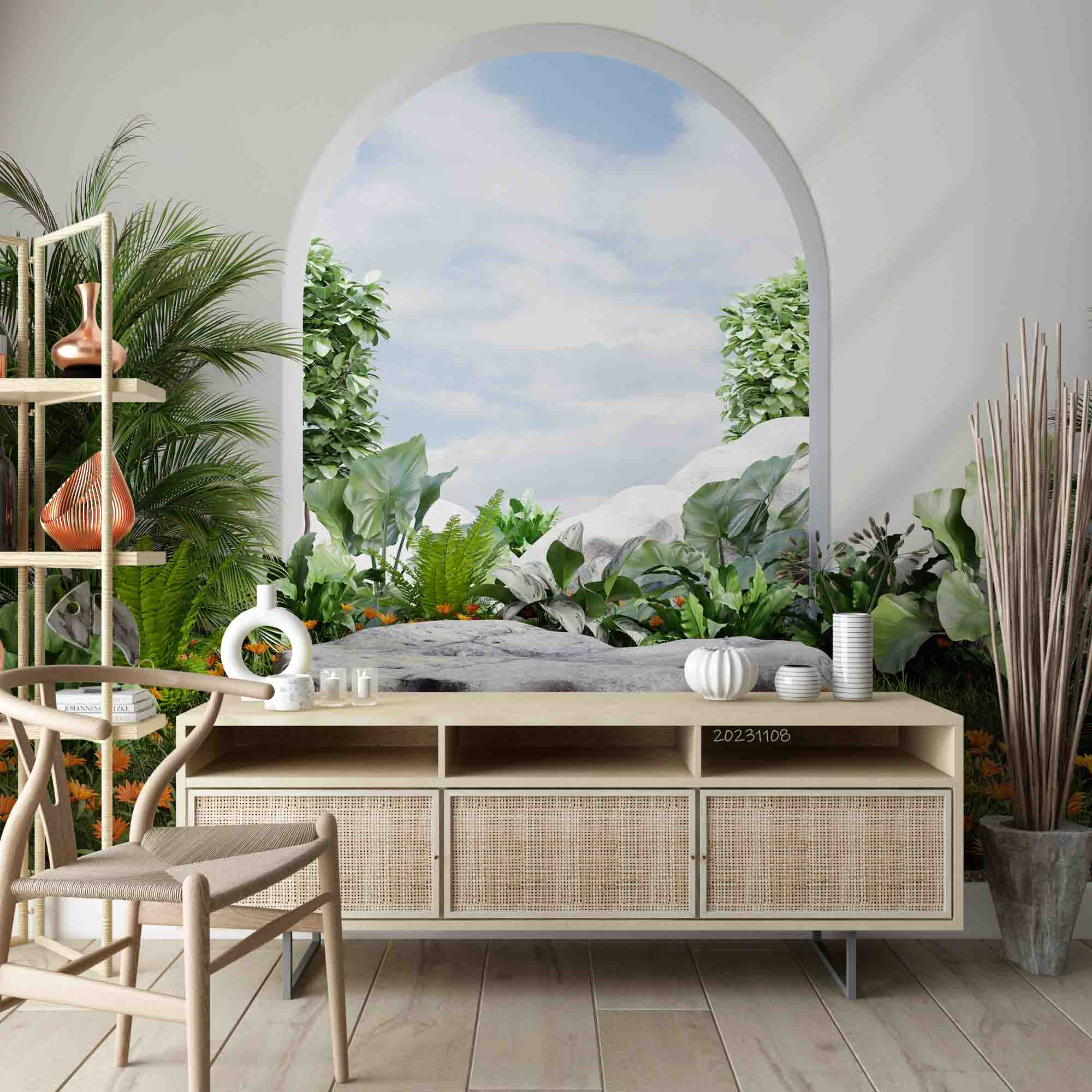 3D Tree Floral Leaf Stone Door Cloud Sky Wall Mural Wallpaper YXL 3072