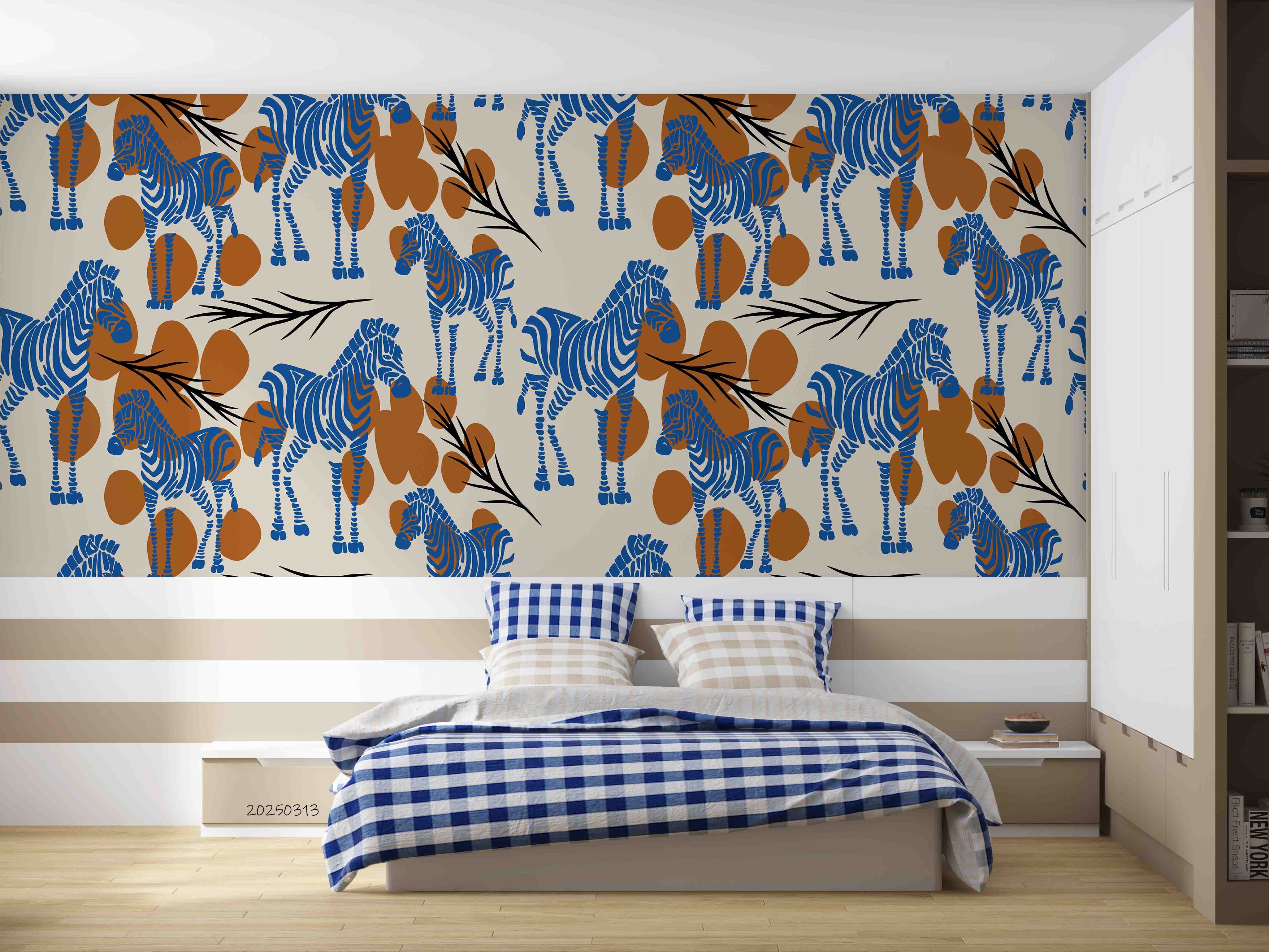 3D Abstract Brown Artistic Leaf Blue Zebra Wallpaper Wall Mural Wall Decor Wall Art Wall Sticker Remoable Wallpaper LQH 47